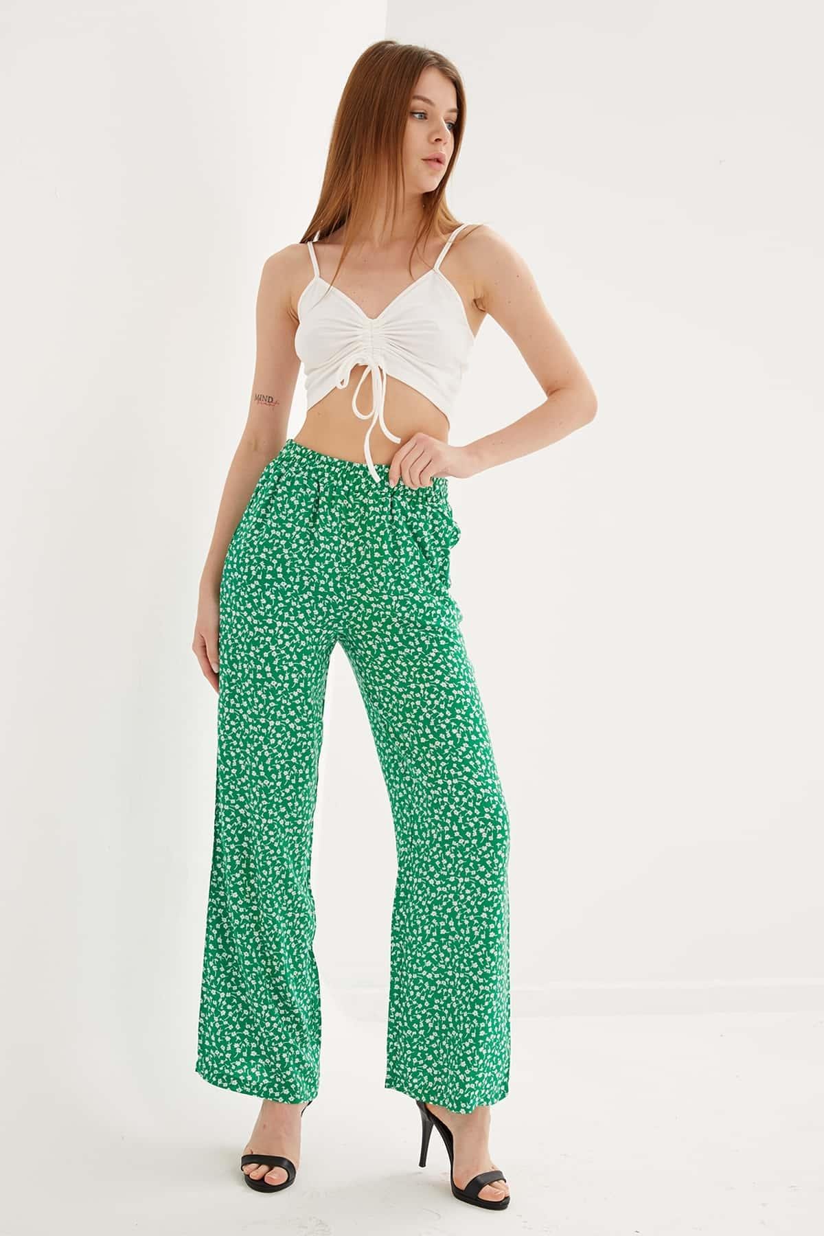 Desenli Pantolon Yeşil / Green | Fashion Friends