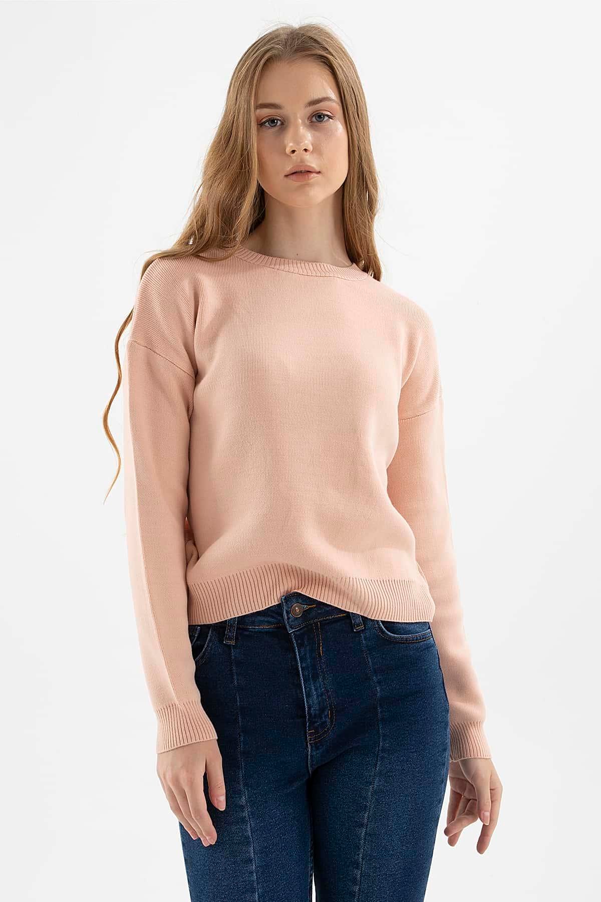 Düşük Omuzlu Kazak Pudra | Fashion Friends