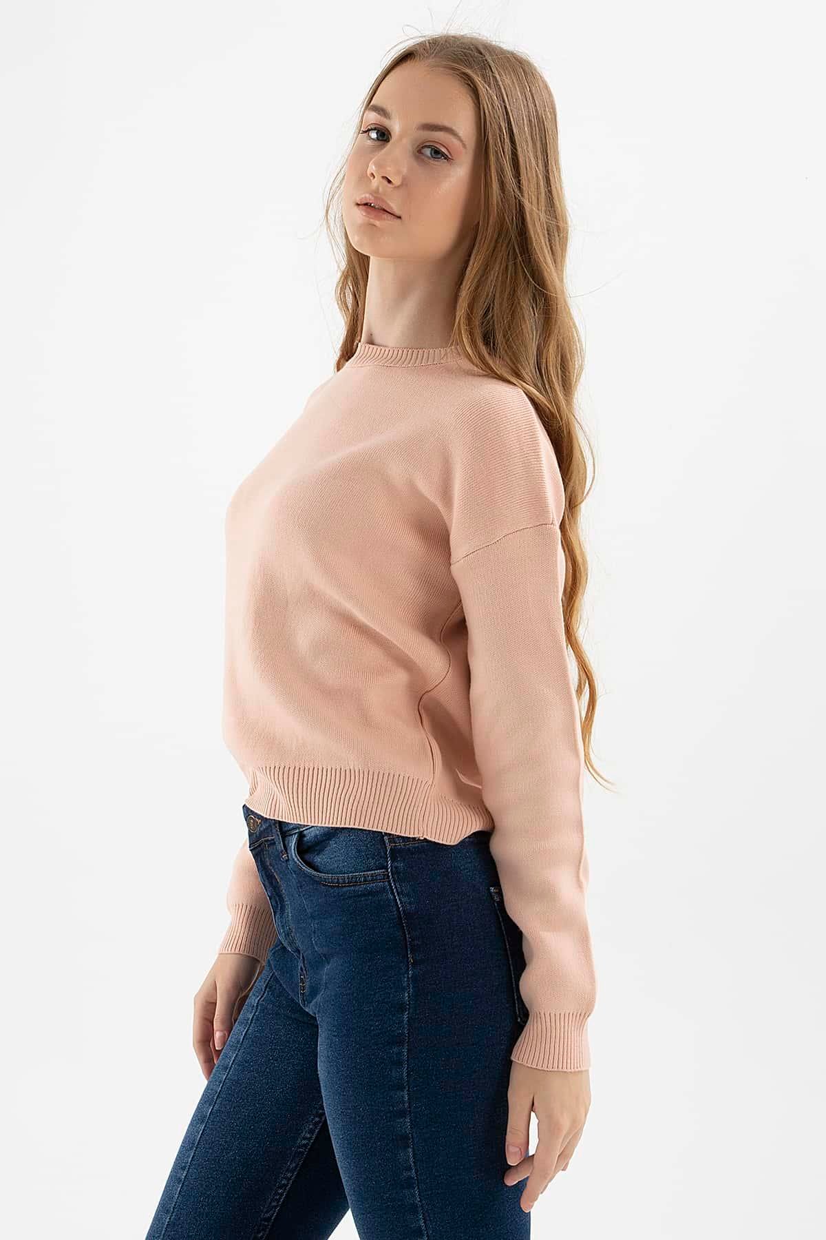 Düşük Omuzlu Kazak Pudra | Fashion Friends