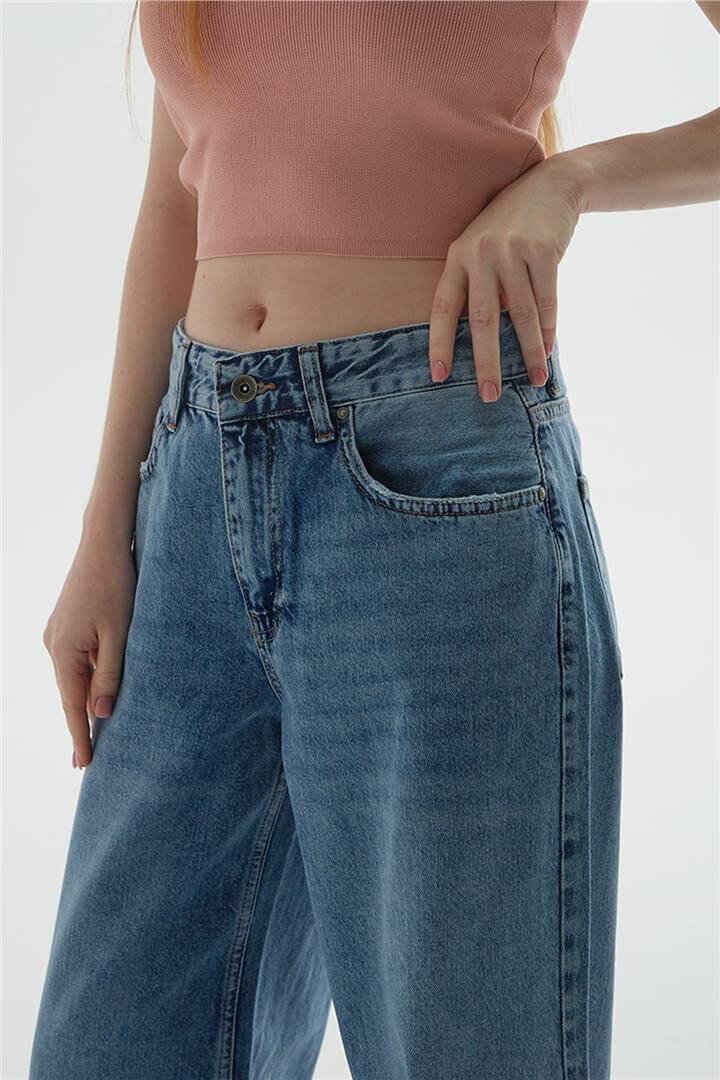 Geniş Paça Denim Pantolon Mavi | Fashion Friends
