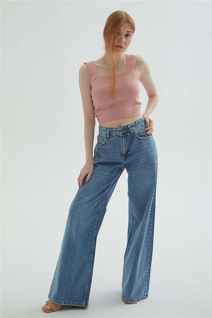 Geniş Paça Denim Pantolon Mavi | Fashion Friends