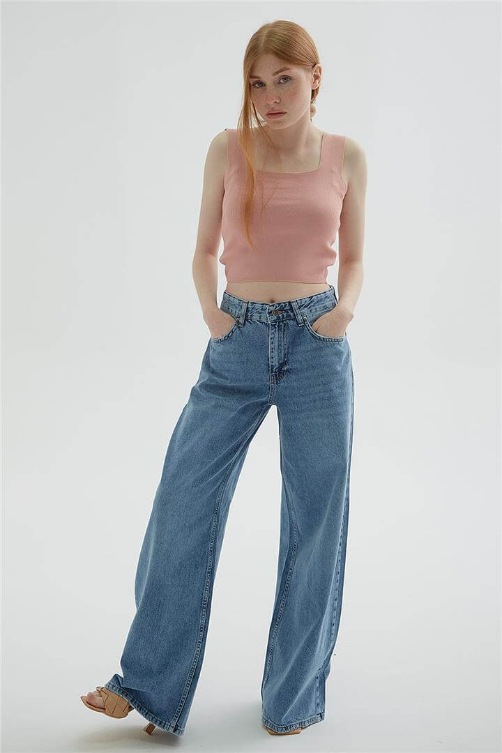 Geniş Paça Denim Pantolon Mavi | Fashion Friends