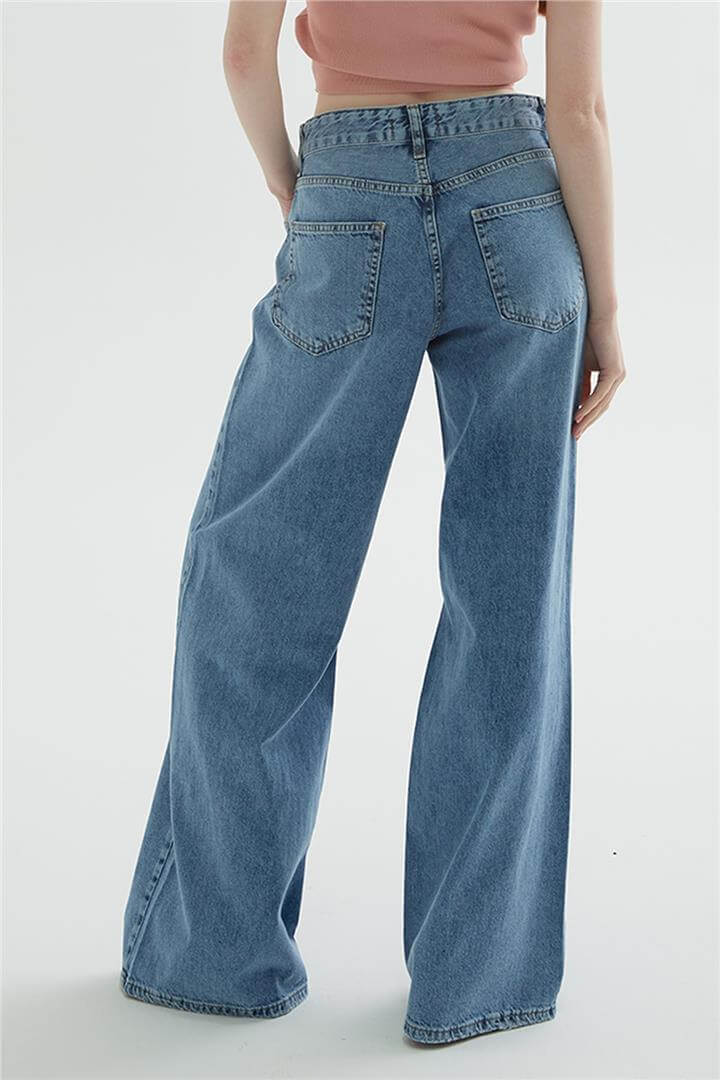 Geniş Paça Denim Pantolon Mavi | Fashion Friends