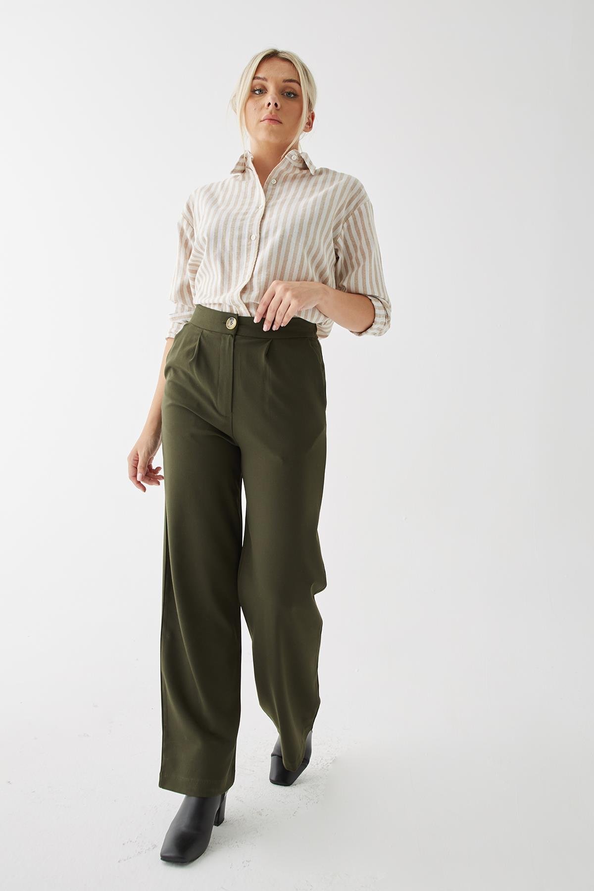 Geniş Paça Pantolon Haki | Fashion Friends