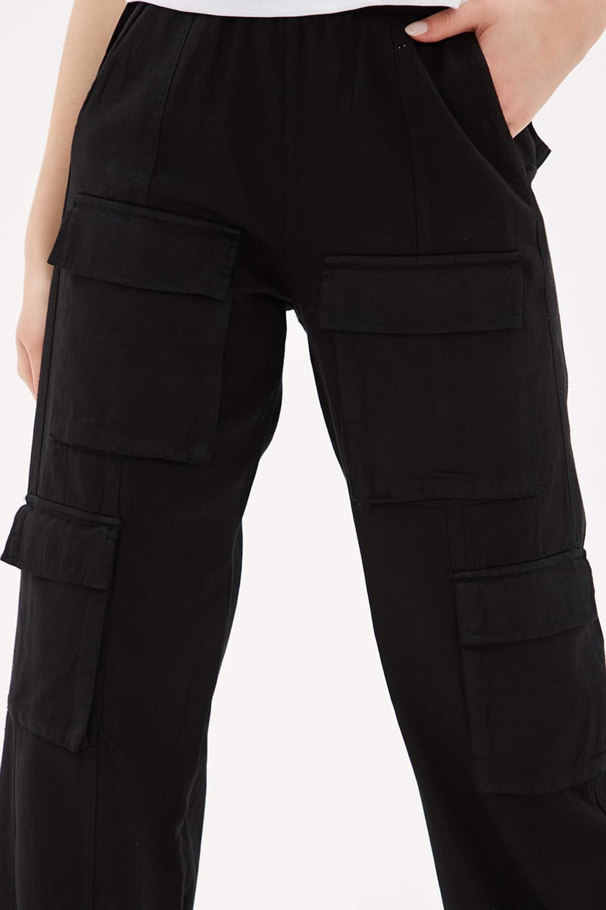 Kargo Cep Pantolon Siyah | Fashion Friends