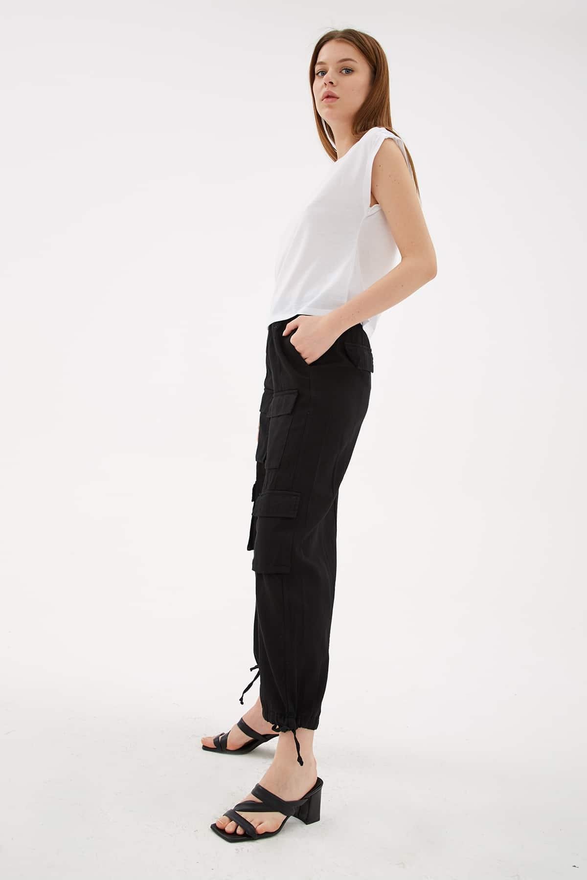 Kargo Cep Pantolon Siyah | Fashion Friends