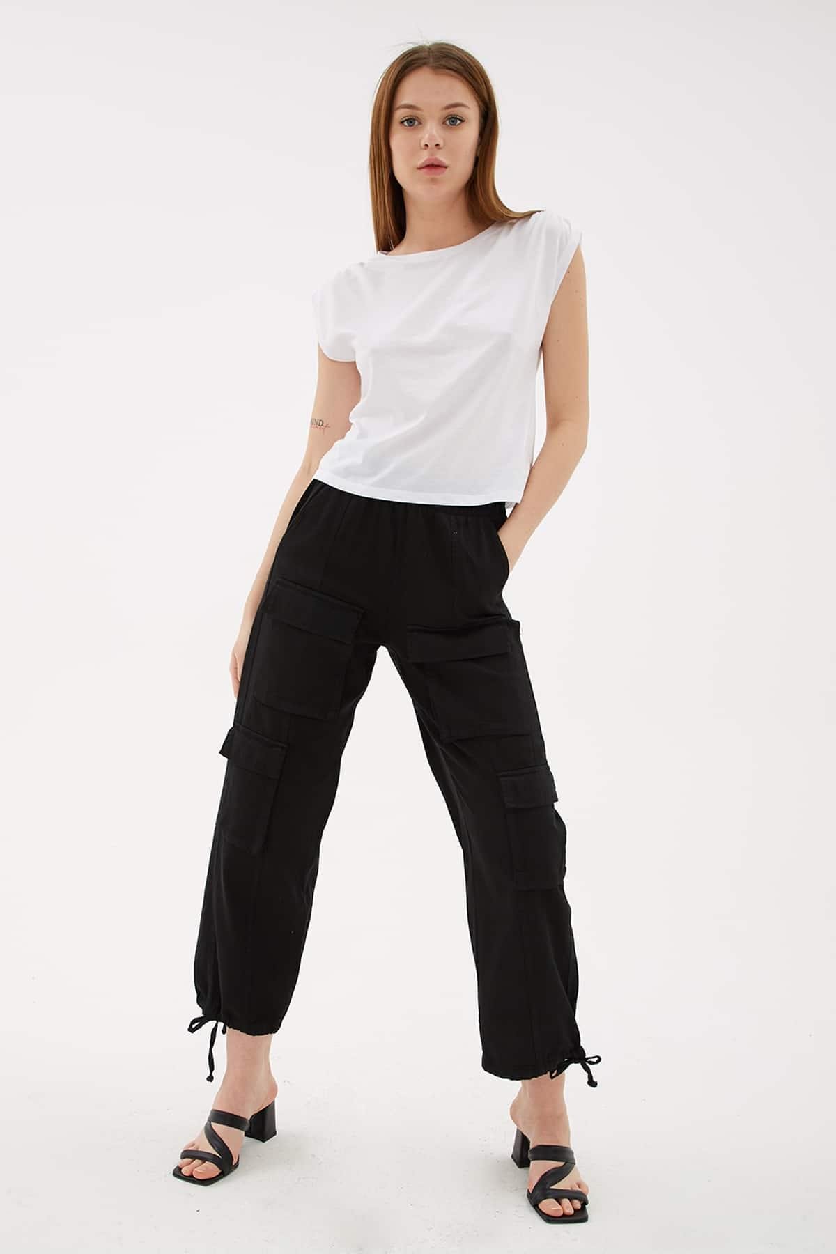 Kargo Cep Pantolon Siyah | Fashion Friends