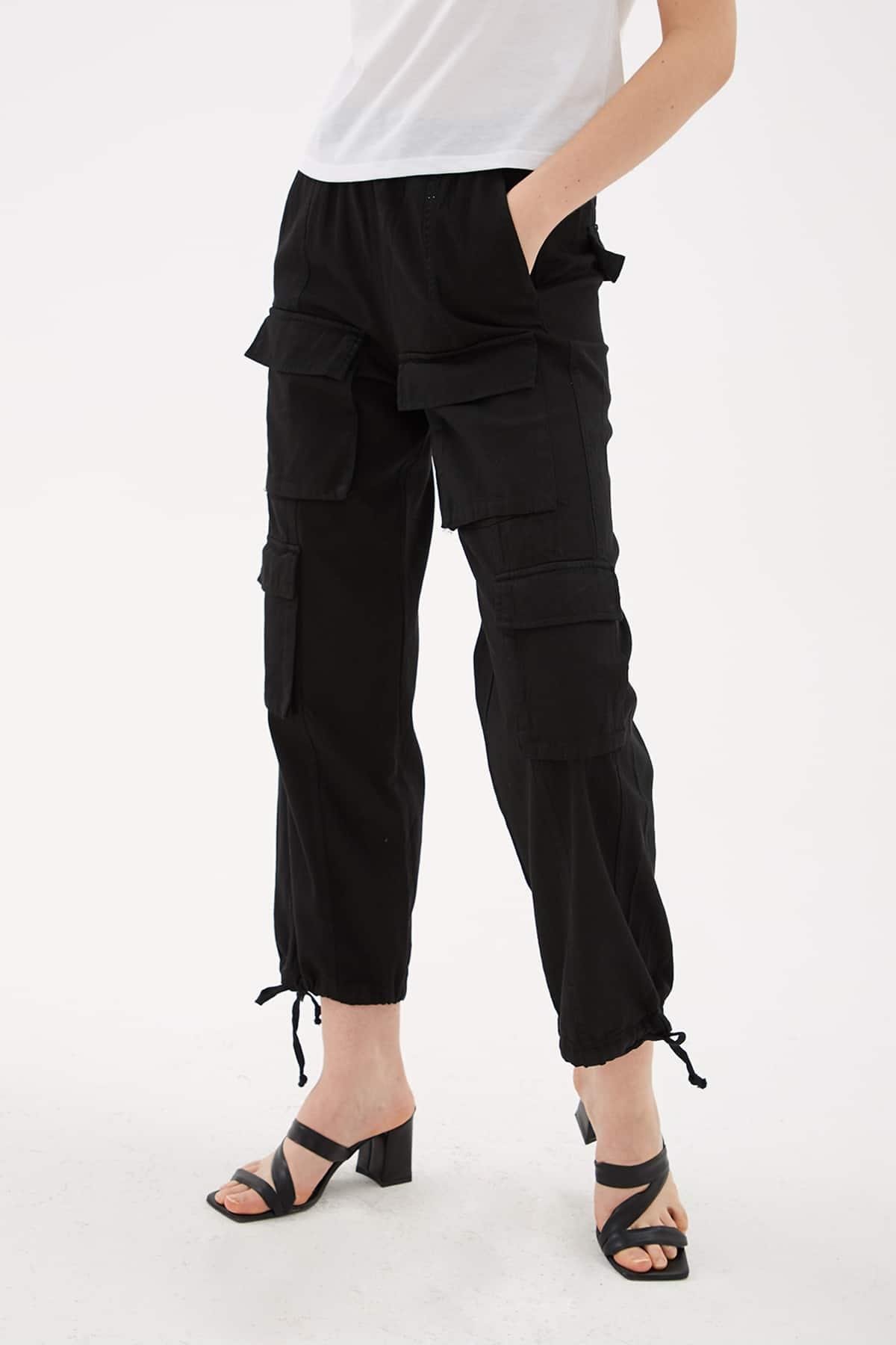 Kargo Cep Pantolon Siyah | Fashion Friends