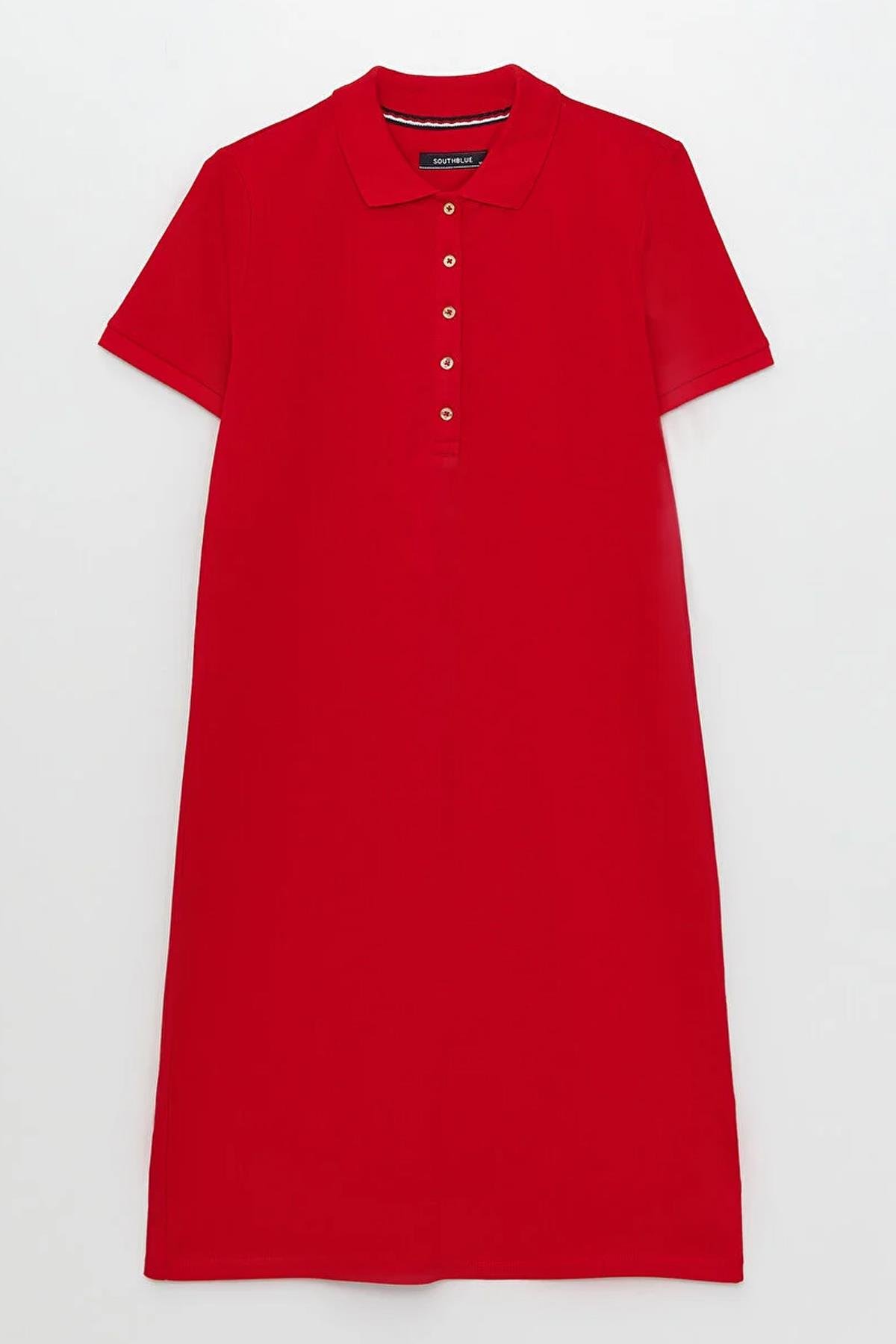 Polo Yaka Elbise Kırmızı | Fashion Friends