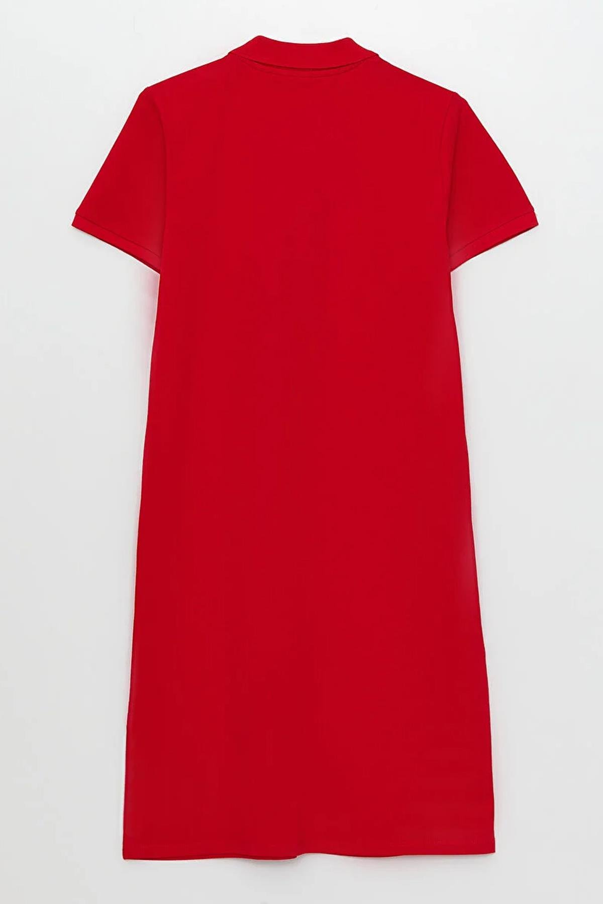 Polo Yaka Elbise Kırmızı | Fashion Friends