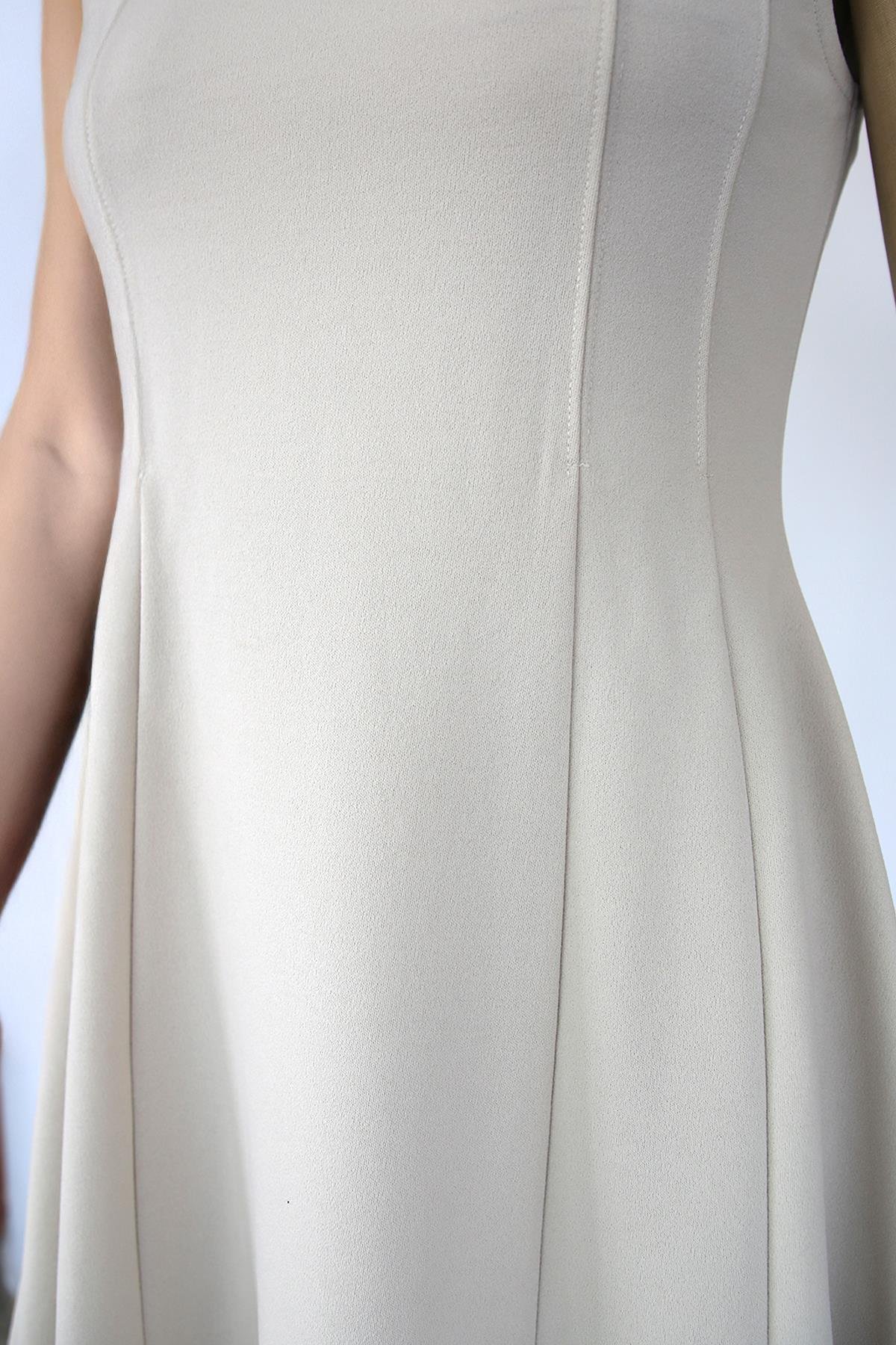 Polo Yaka Kolsuz Volanlı Elbise Bej | Fashion Friends