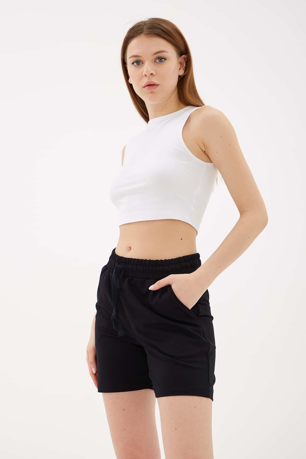 Rahat Lastikli Şort Siyah | Fashion Friends