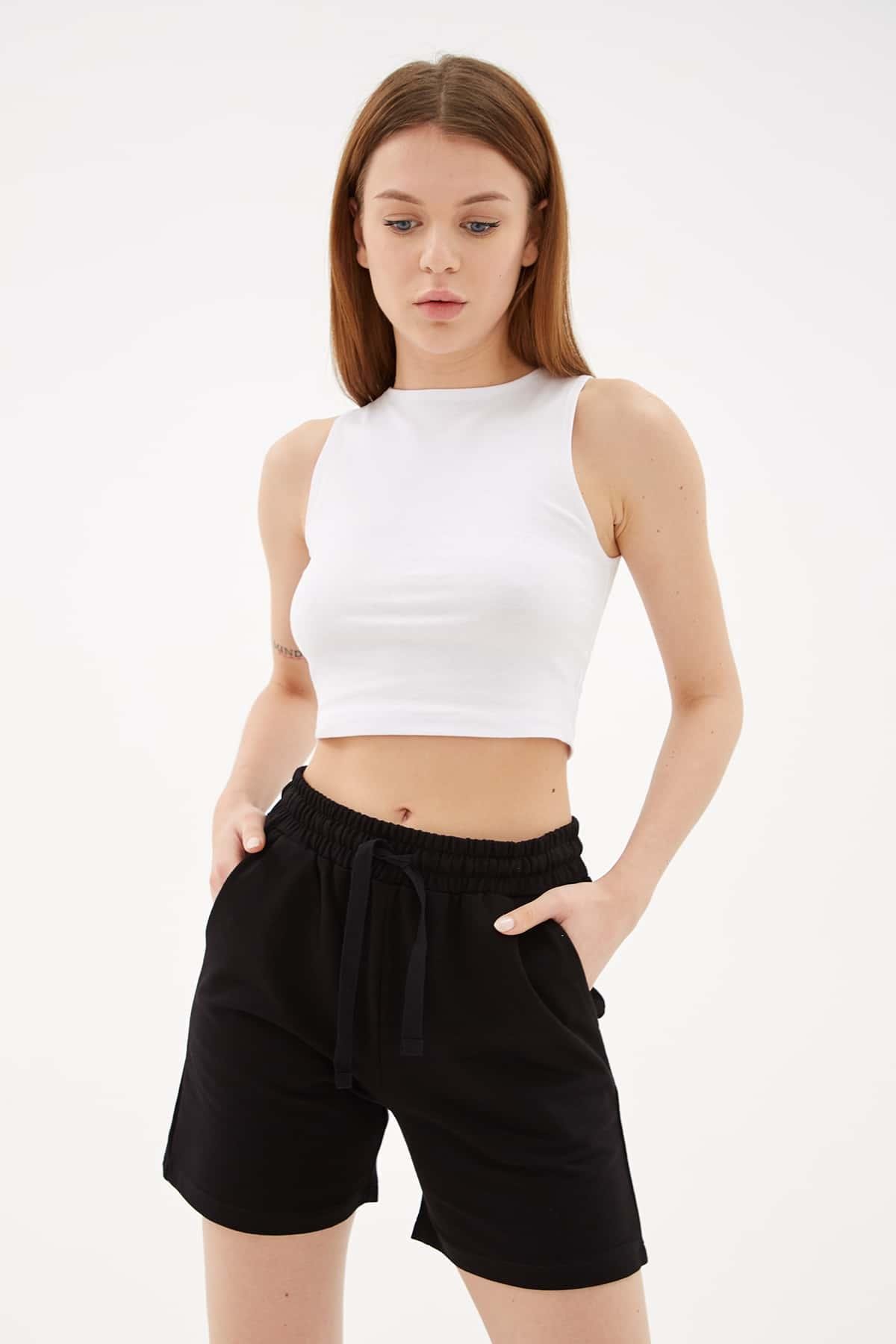 Rahat Lastikli Şort Siyah | Fashion Friends