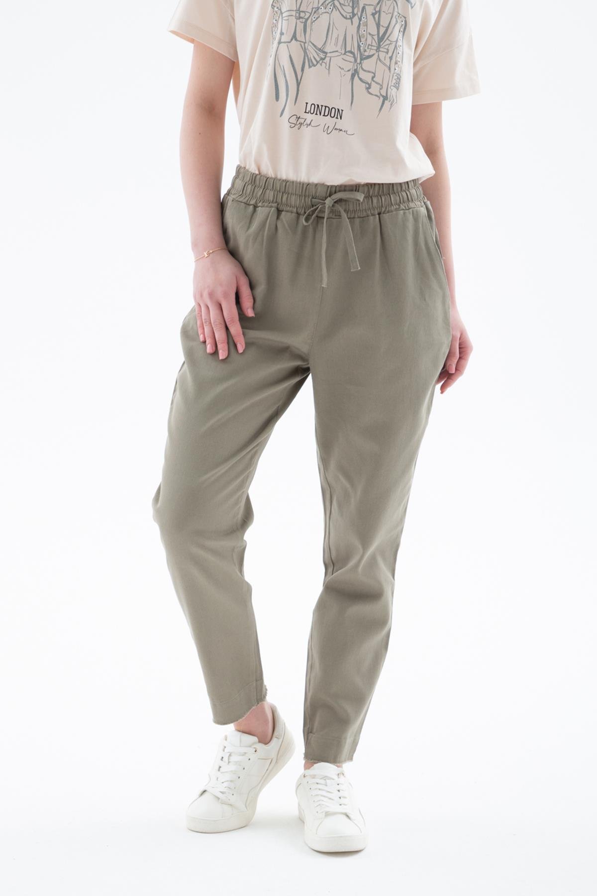 Rahat Paçası Püsküllü Pantolon Haki | Fashion Friends