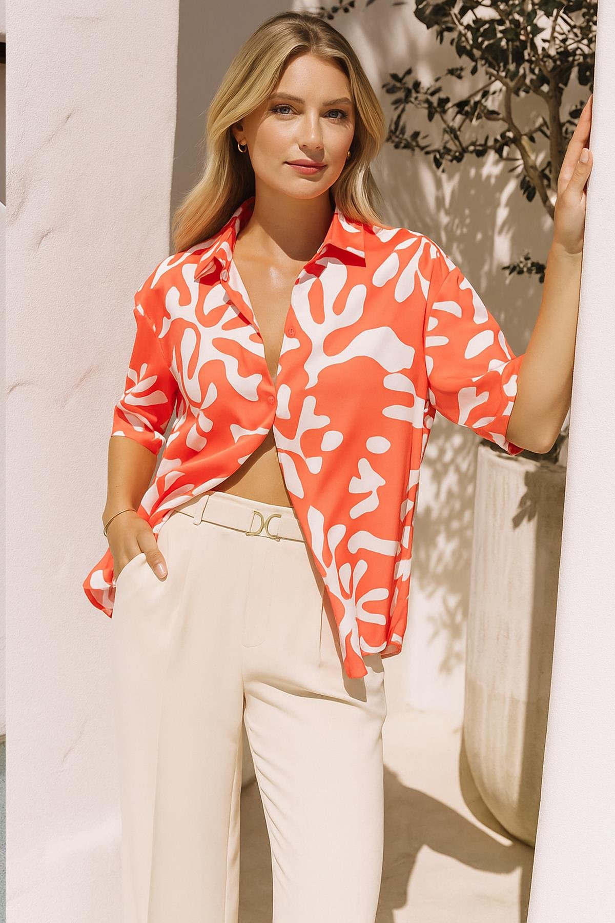 Toka Detaylı Geniş Paça Pantolon Ekru | Fashion Friends