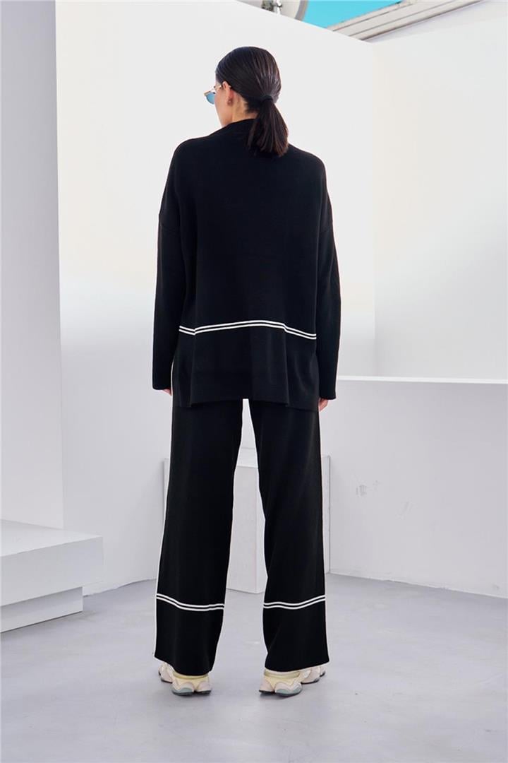Yanı Şeritli Triko Takım Siyah | Fashion Friends