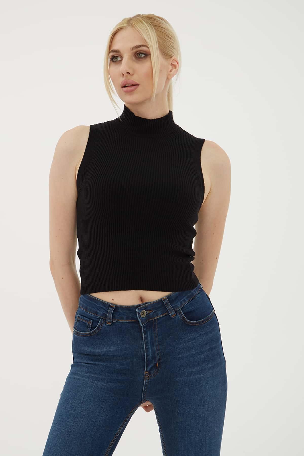 Yarım Balıkçı Triko Bluz Siyah | Fashion Friends