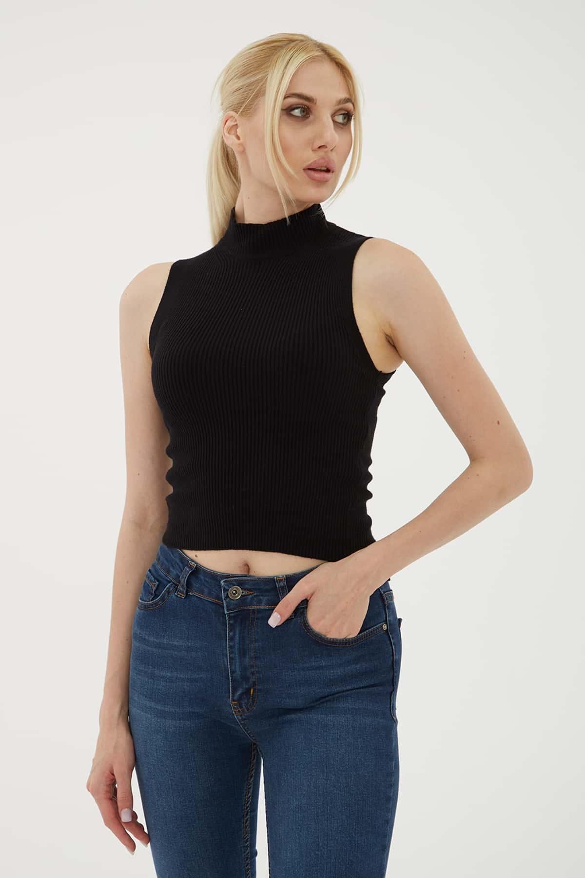 Yarım Balıkçı Triko Bluz Siyah | Fashion Friends