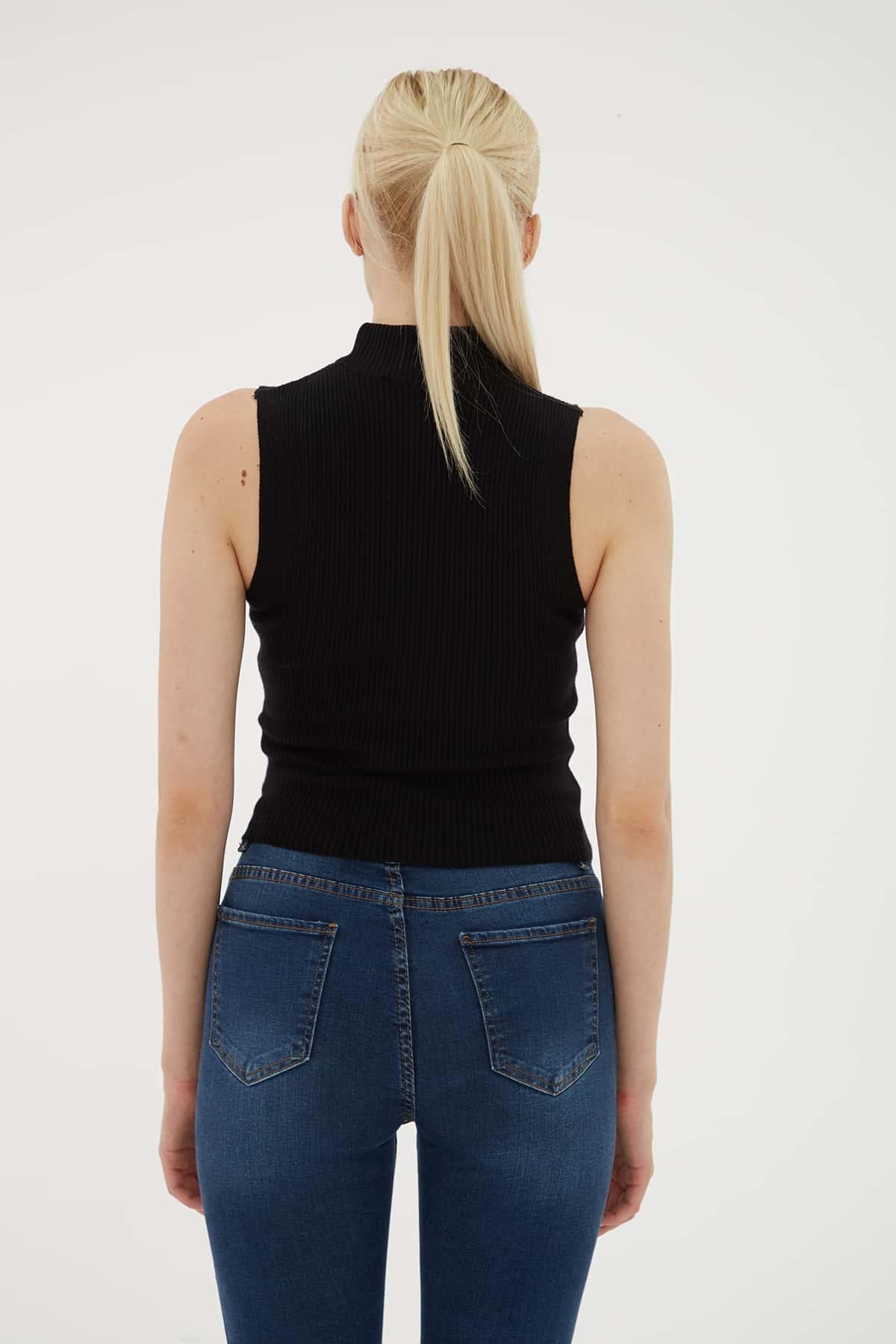 Yarım Balıkçı Triko Bluz Siyah | Fashion Friends