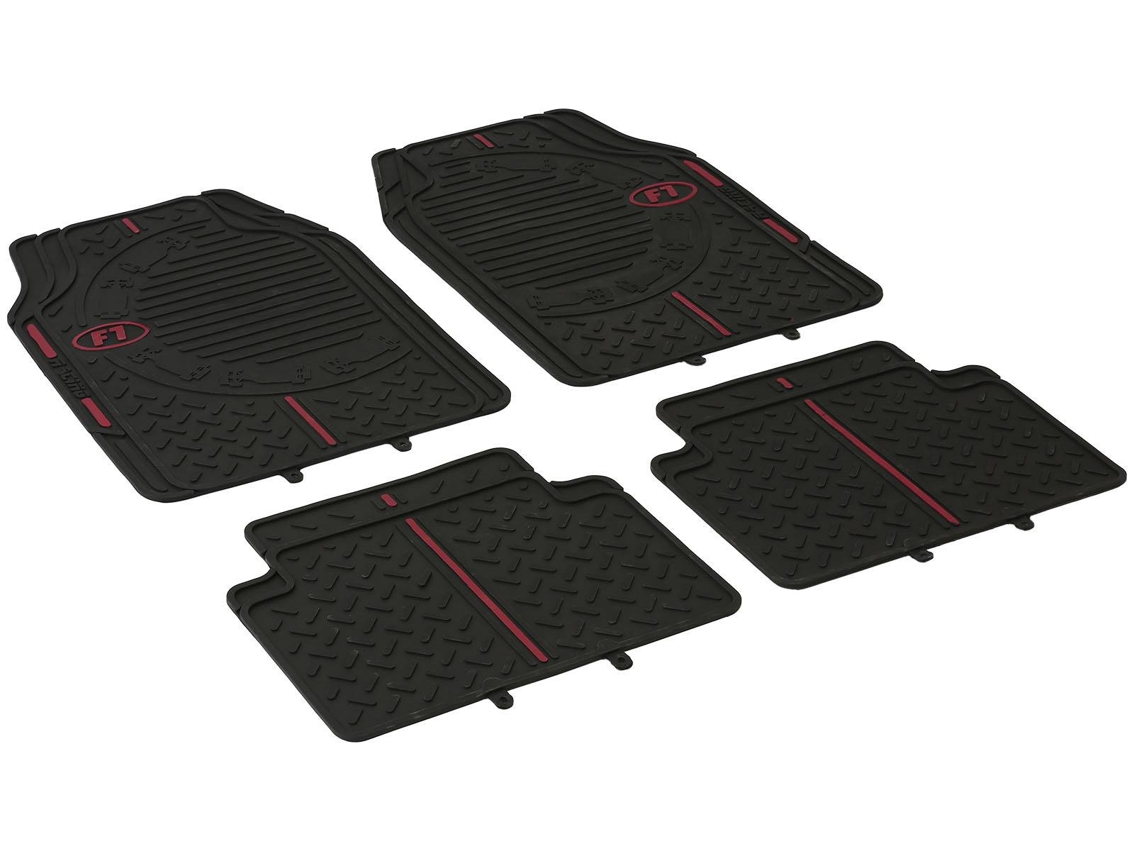 IMAGEÜNİVERSAL UYUMLU KAUÇUK OTO PASPASLARIIMAGE F1 RACING ŞERİTLİ (TÜM MODELLER) ÜNİVERSALKAUÇUK PASPAS SİYAH / KIRMIZI ŞERİTLİ