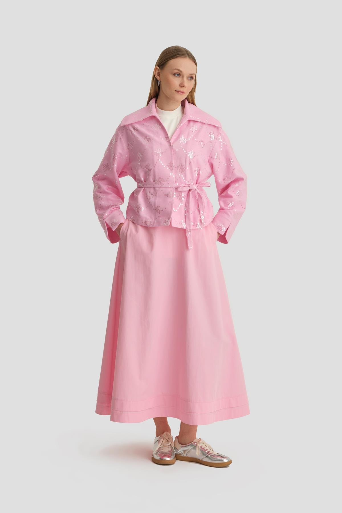 NAQISHE PULLU PAMUK BLAZER CEKET /PUDRA