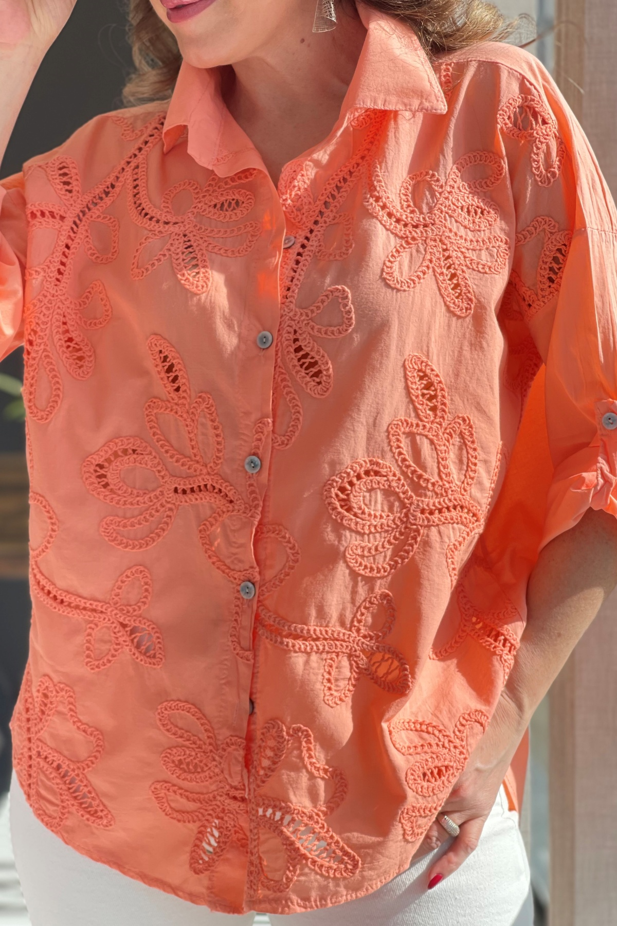 Ajurlu Orange Brode Gömlek