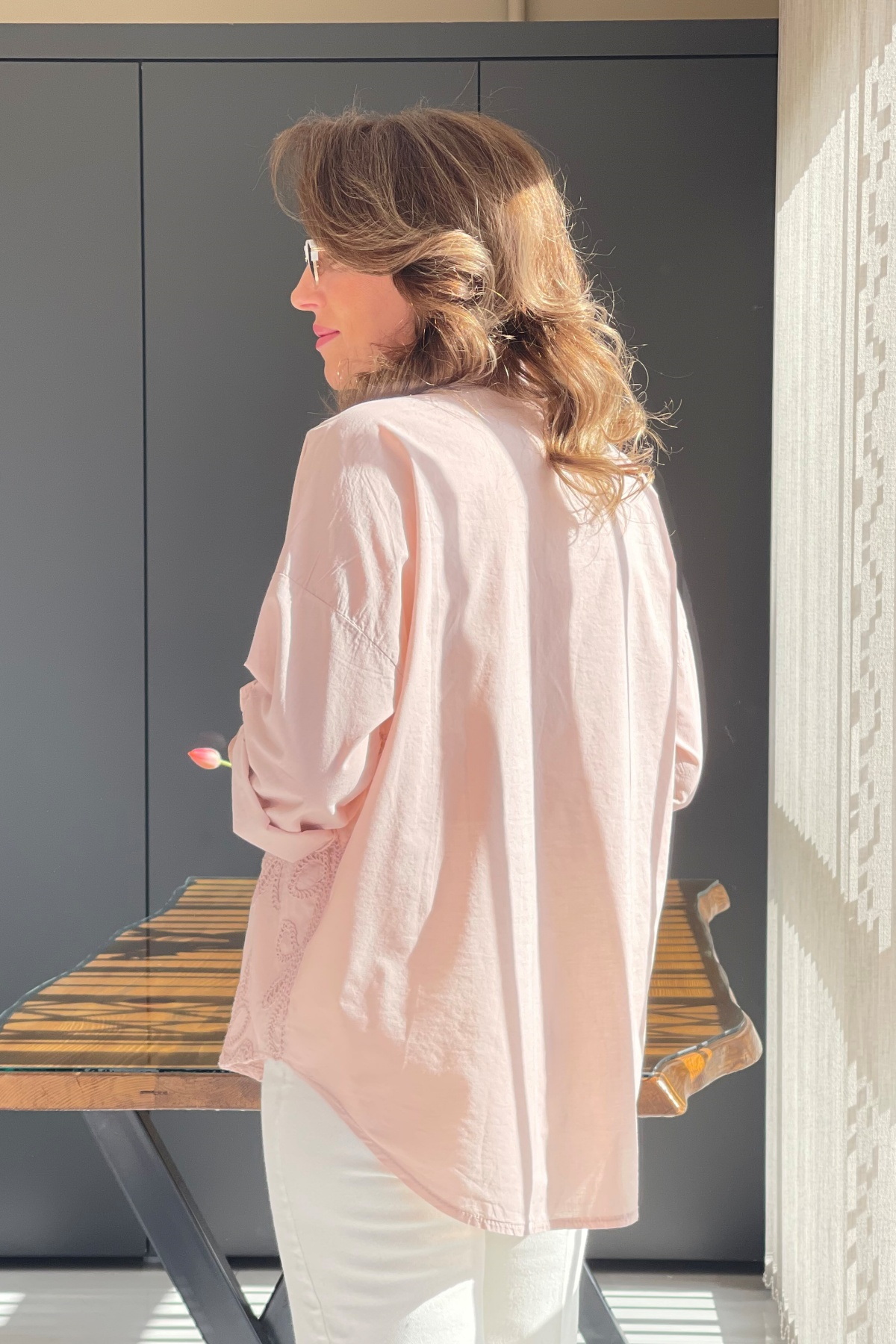 Ajurlu Pudra Brode Gömlek