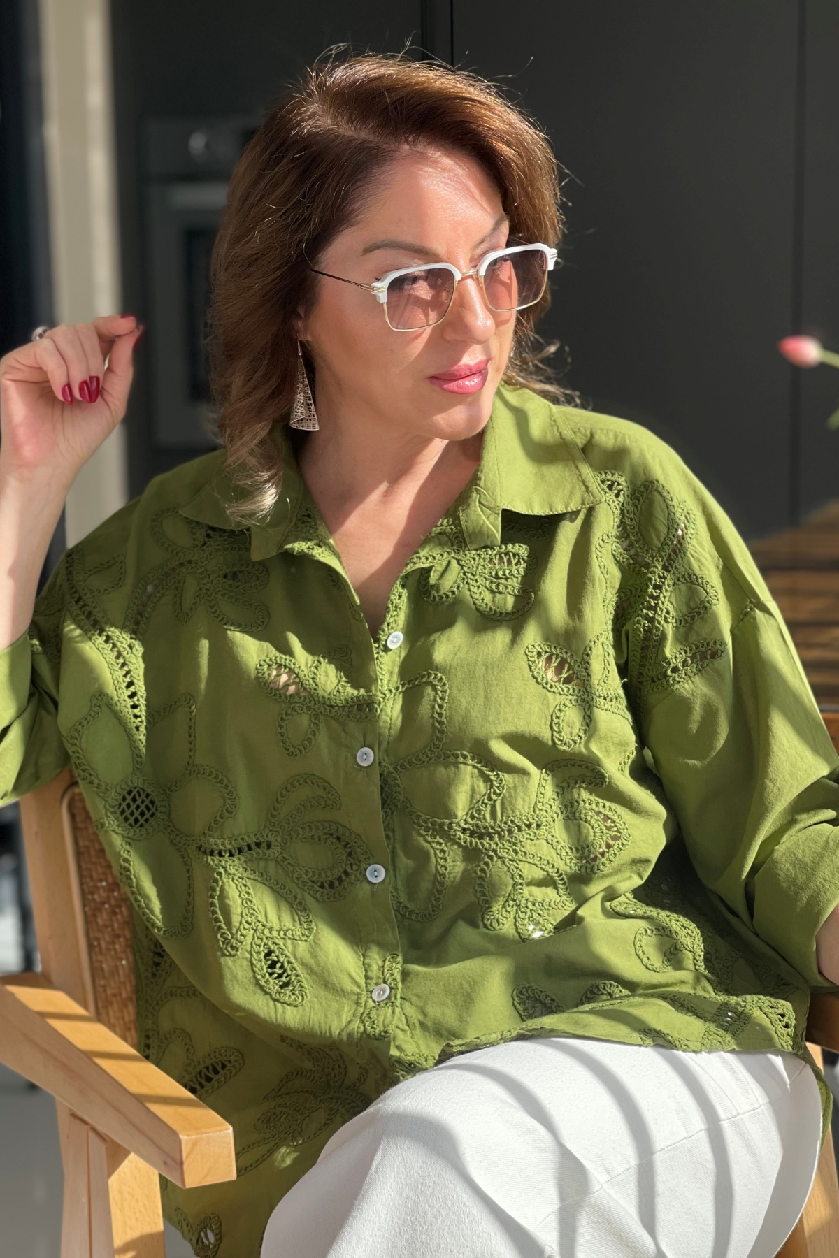 Ajurlu Zeytuni Brode Gömlek