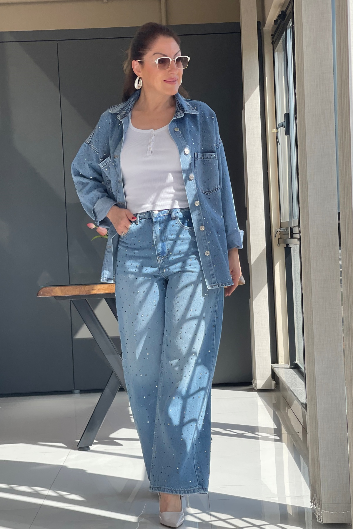 Baggy Model Taş Detay Bebe Mavi Jean