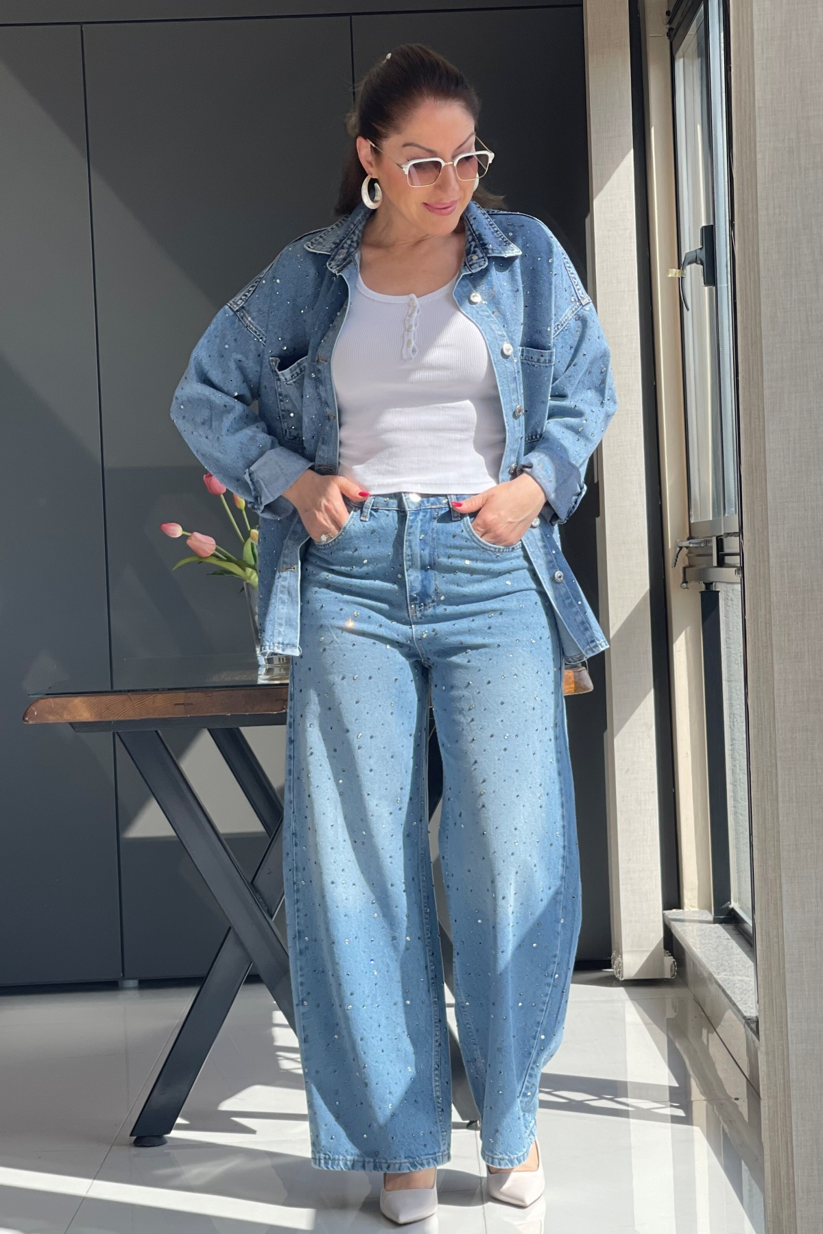 Baggy Model Taş Detay Bebe Mavi Jean