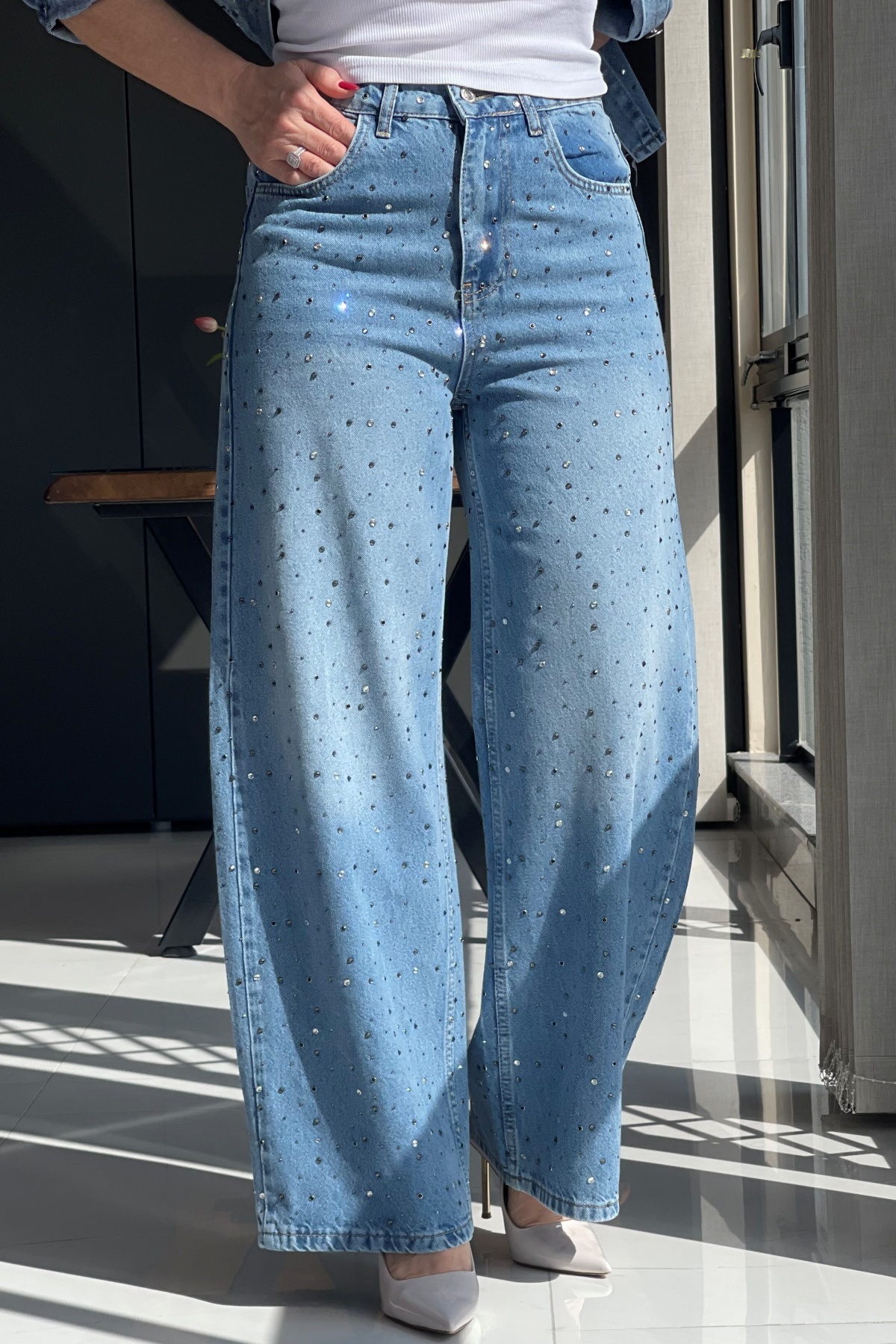 Baggy Model Taş Detay Bebe Mavi Jean