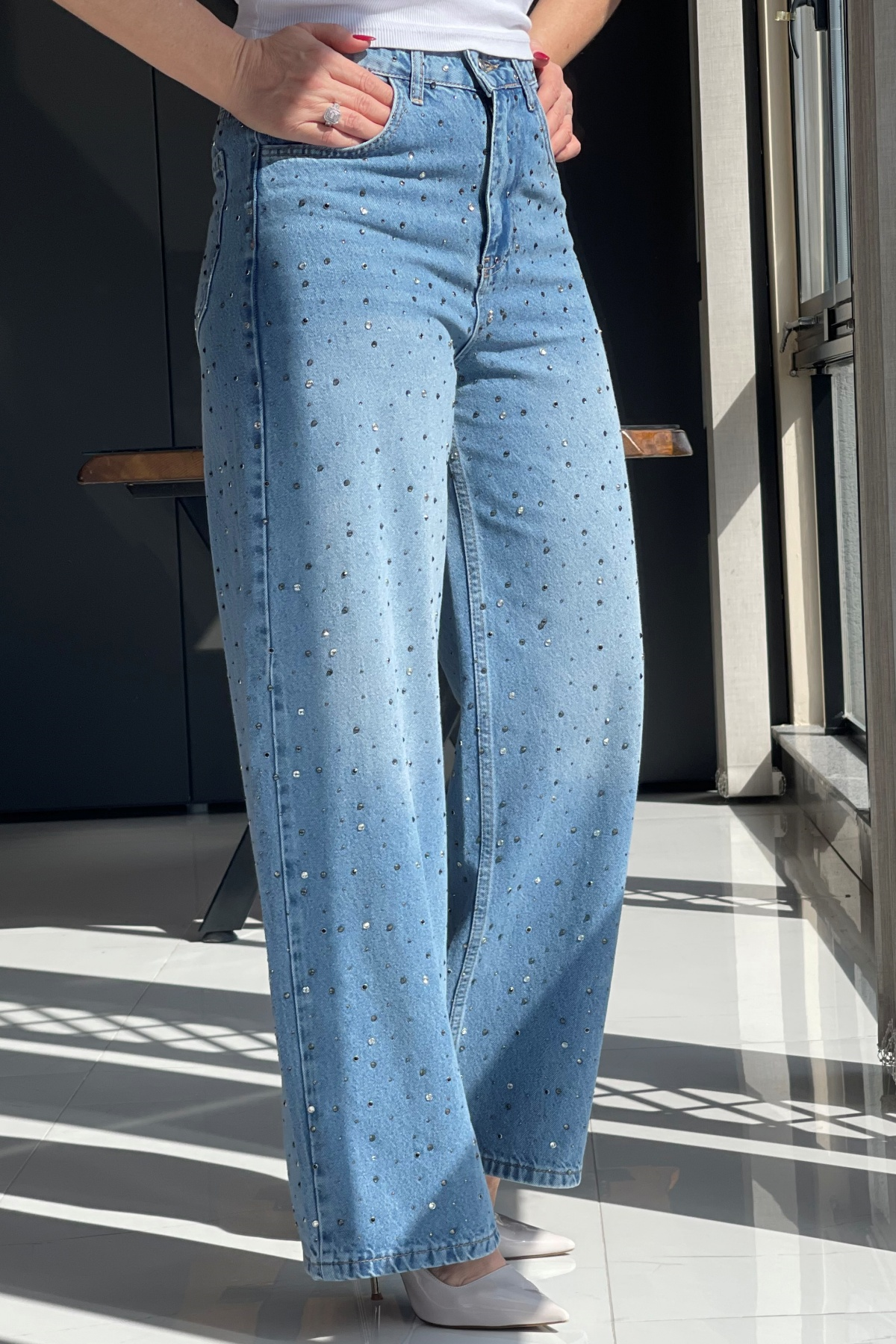 Baggy Model Taş Detay Bebe Mavi Jean