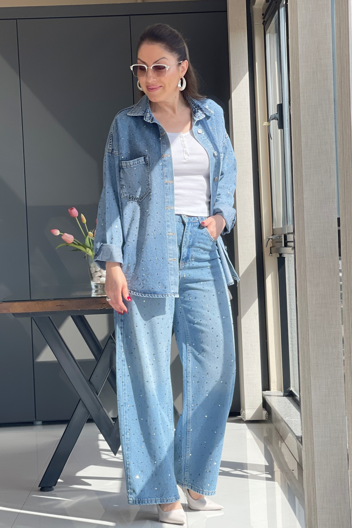 Baggy Model Taş Detay Bebe Mavi Jean