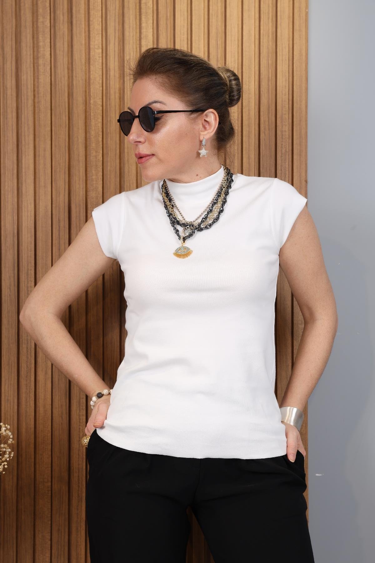 Balıkçı Yaka Ekru Bluz