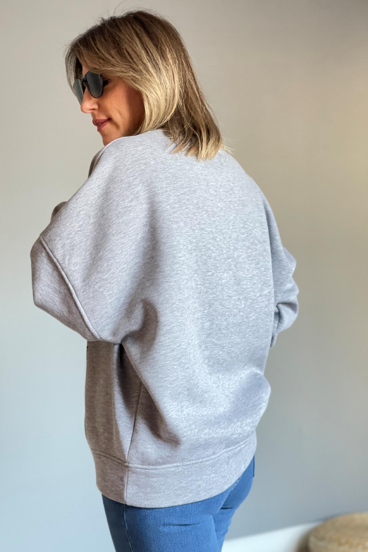 Baskı Detaylı Gri Sweat