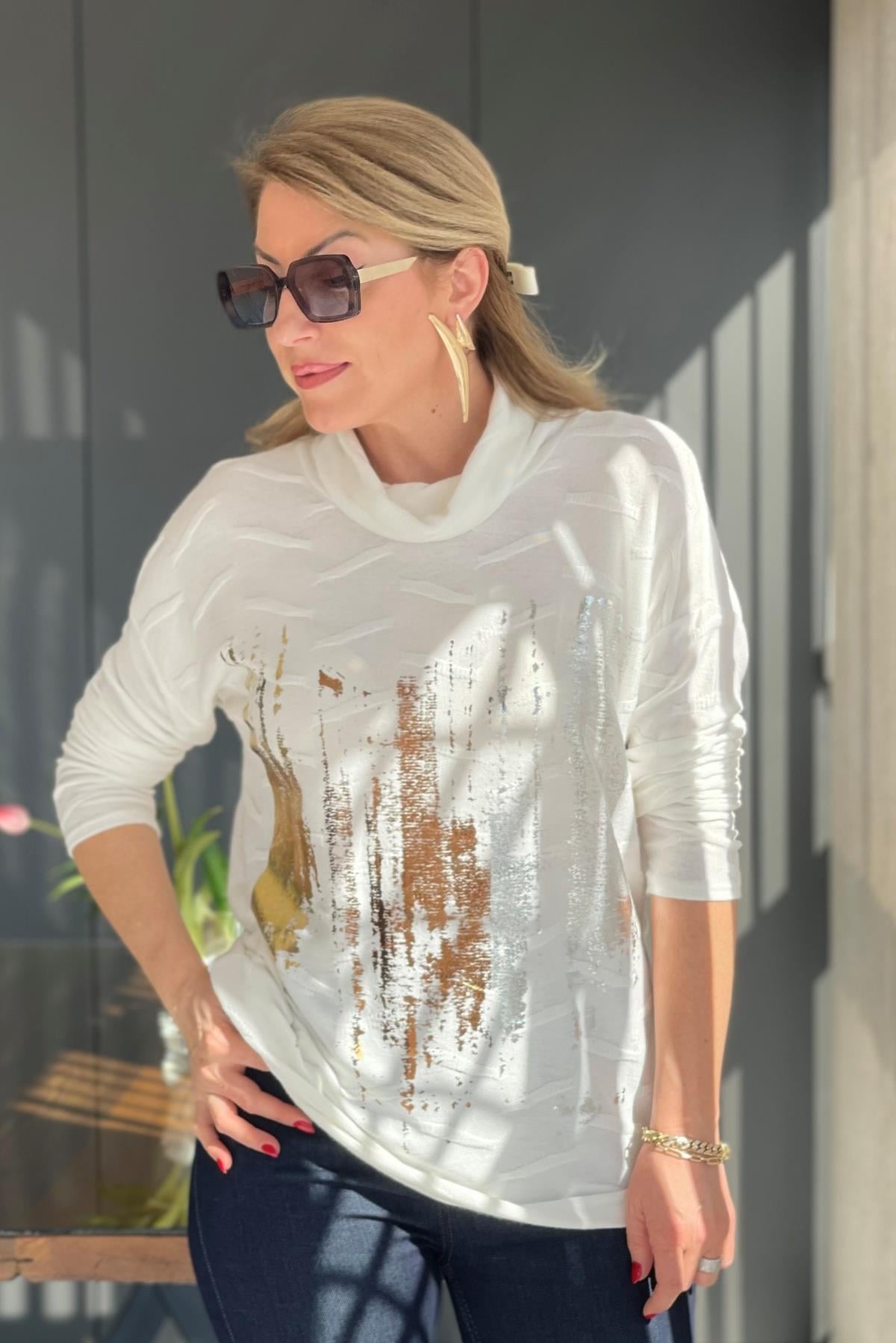 Batik Alev Desen Yaldızlı Bluz