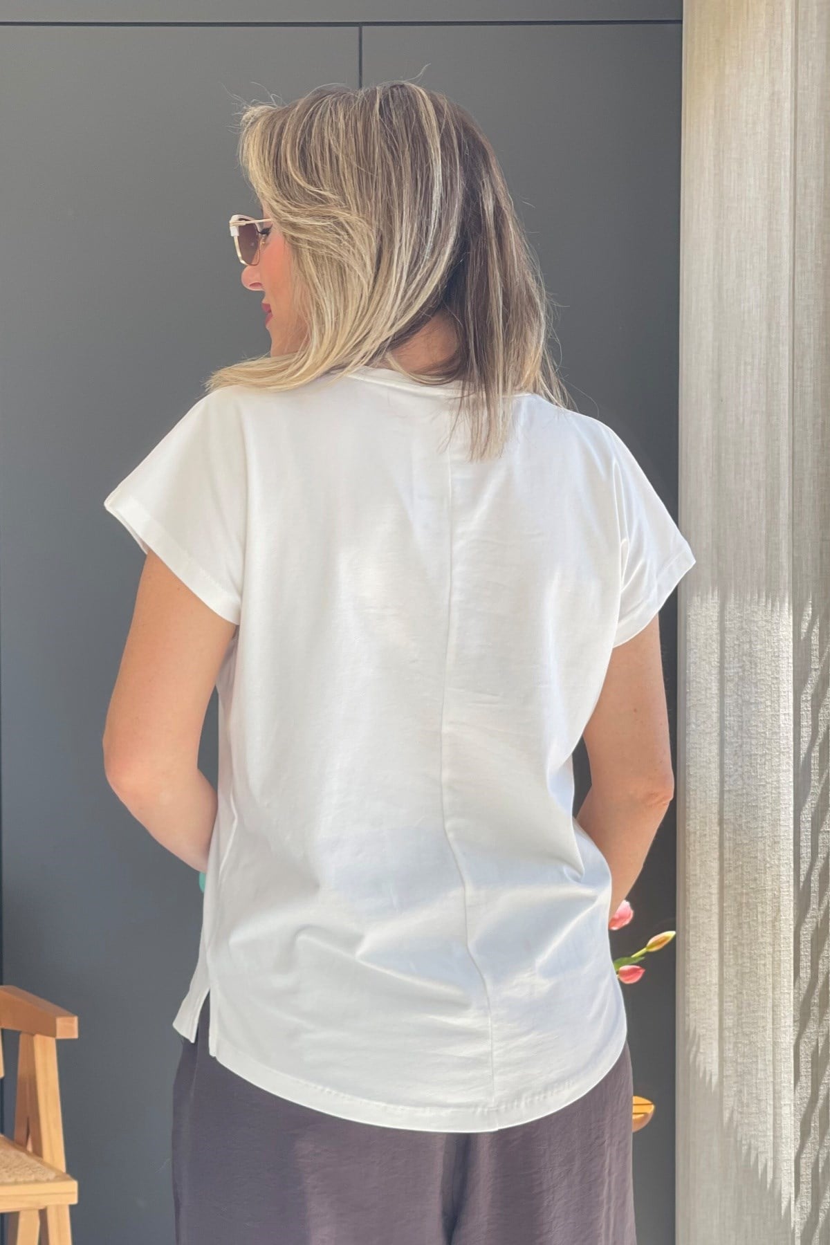 Bej Boncuk Baskı Ekru T-Shirt