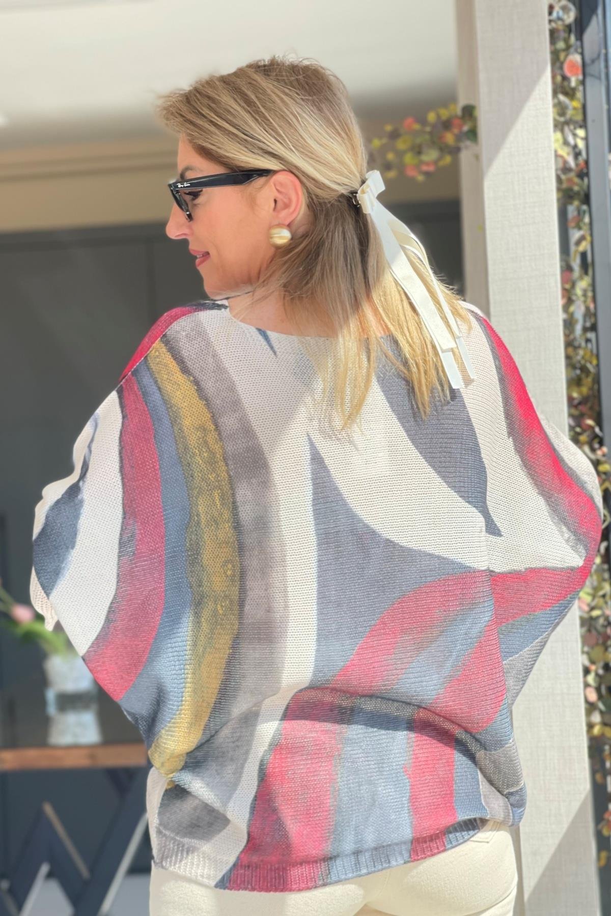 Bej Karışık Model Triko Bluz