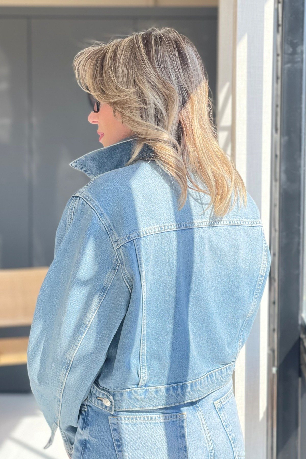 Bej Nakış Jean Ceket