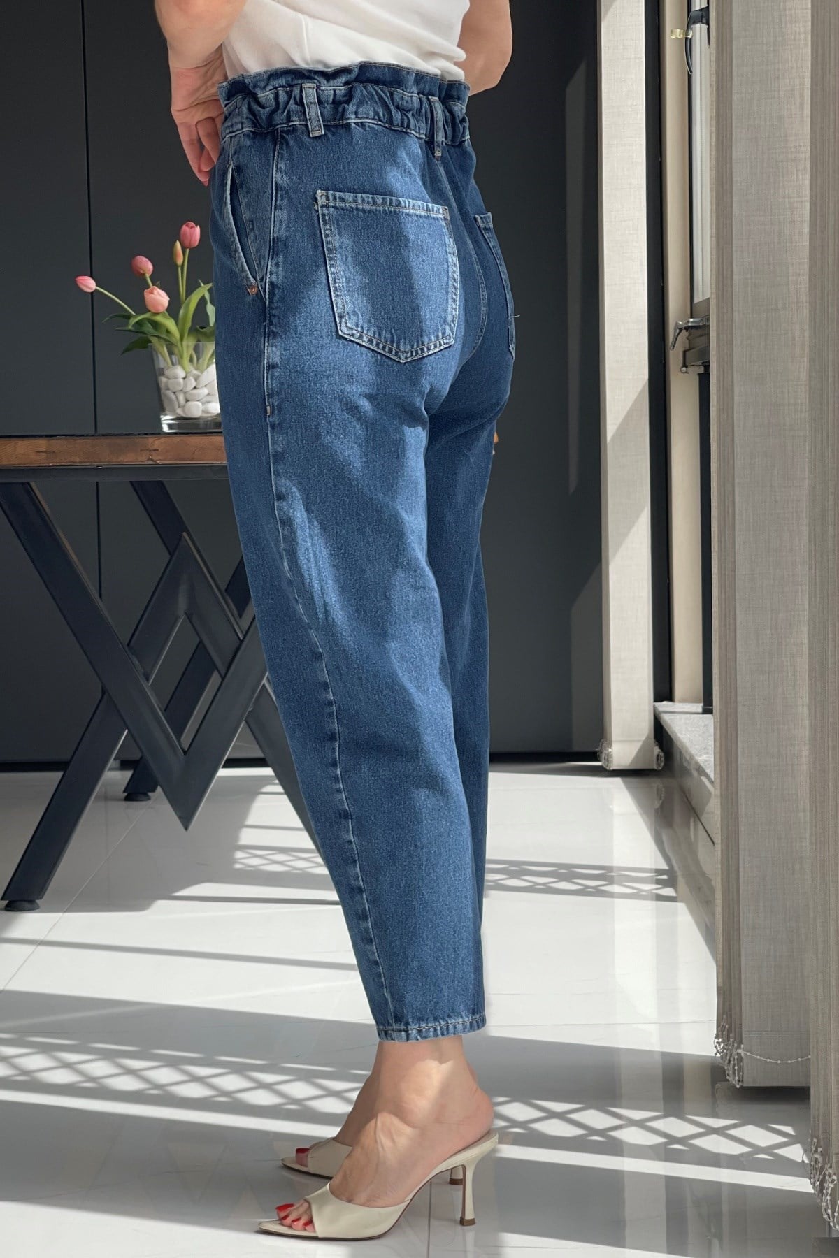 Bel Lastik Detay Koyu Mavi Jean