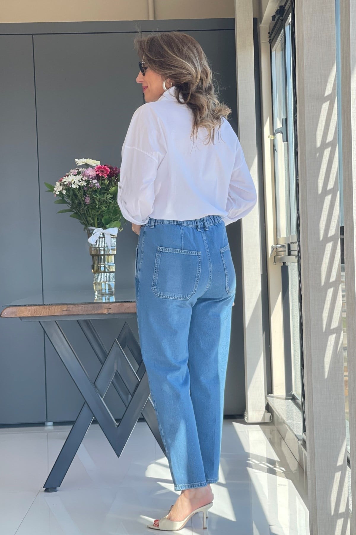 Bel Lastik Detay Mavi Jean