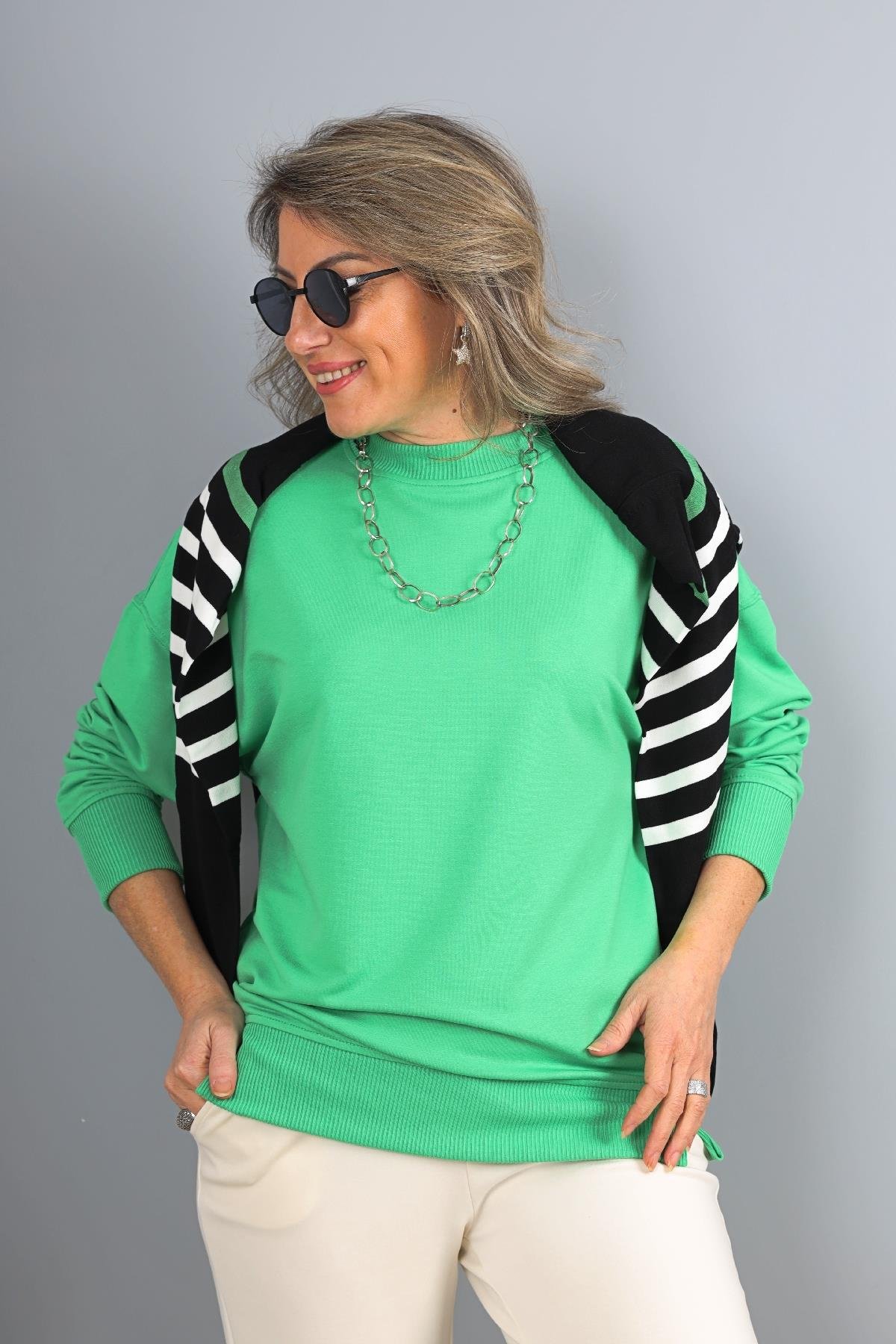 Bisiklet Yaka Yeşil Sweat