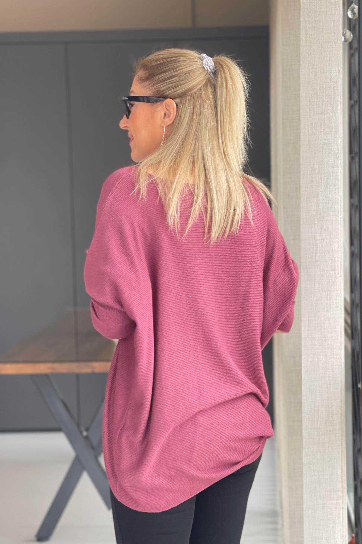 Bordo Düz Desen Örme Bluz