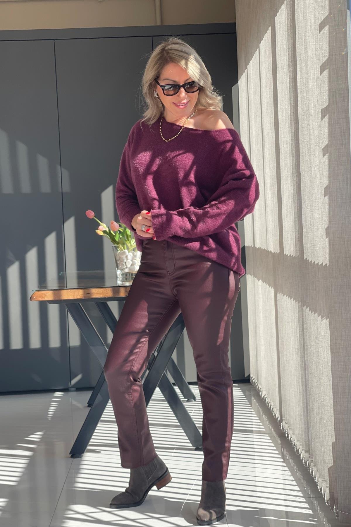 Bordo Mumlu Jean Pantolon
