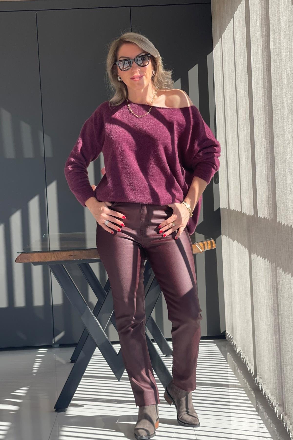 Bordo Mumlu Jean Pantolon