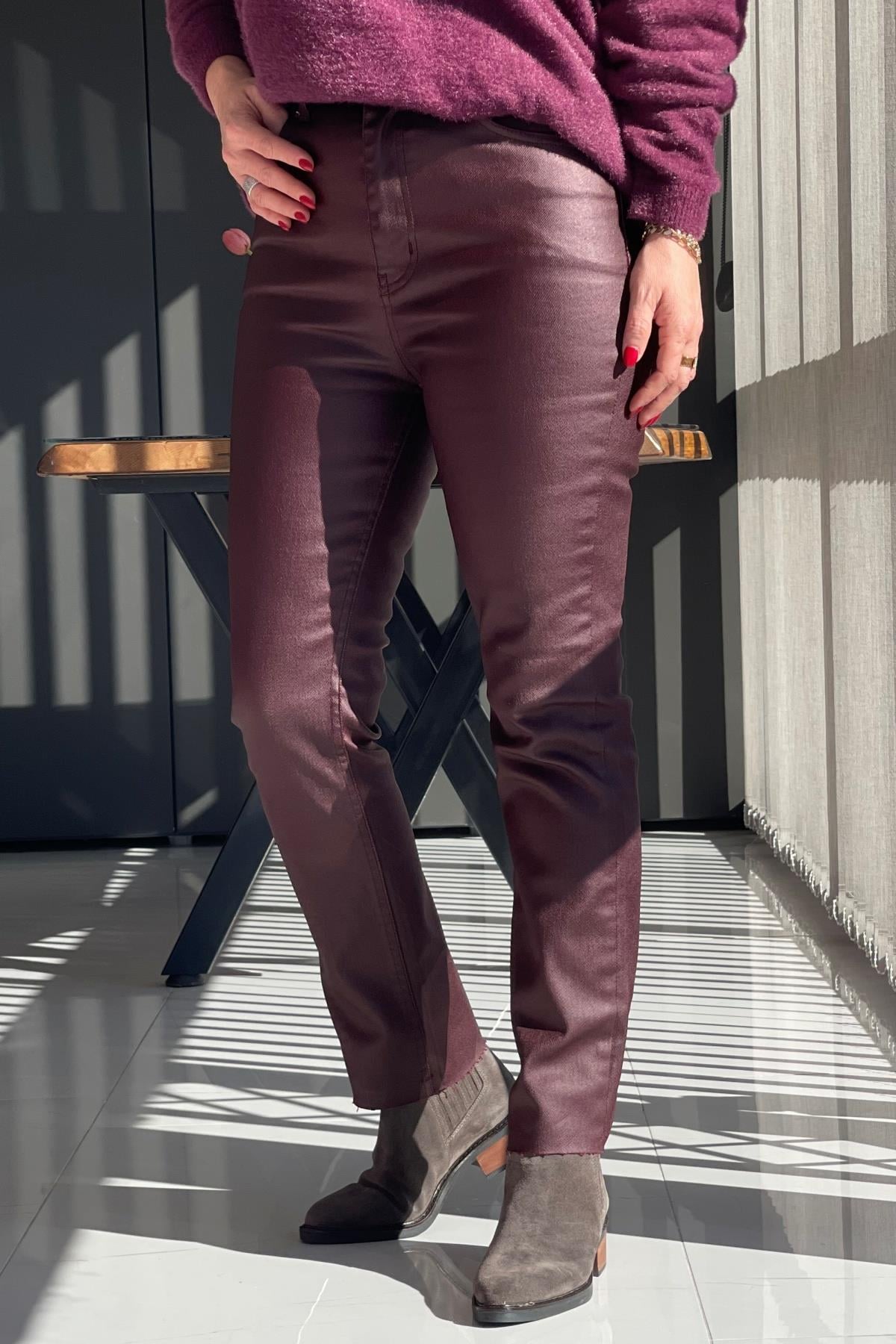 Bordo Mumlu Jean Pantolon