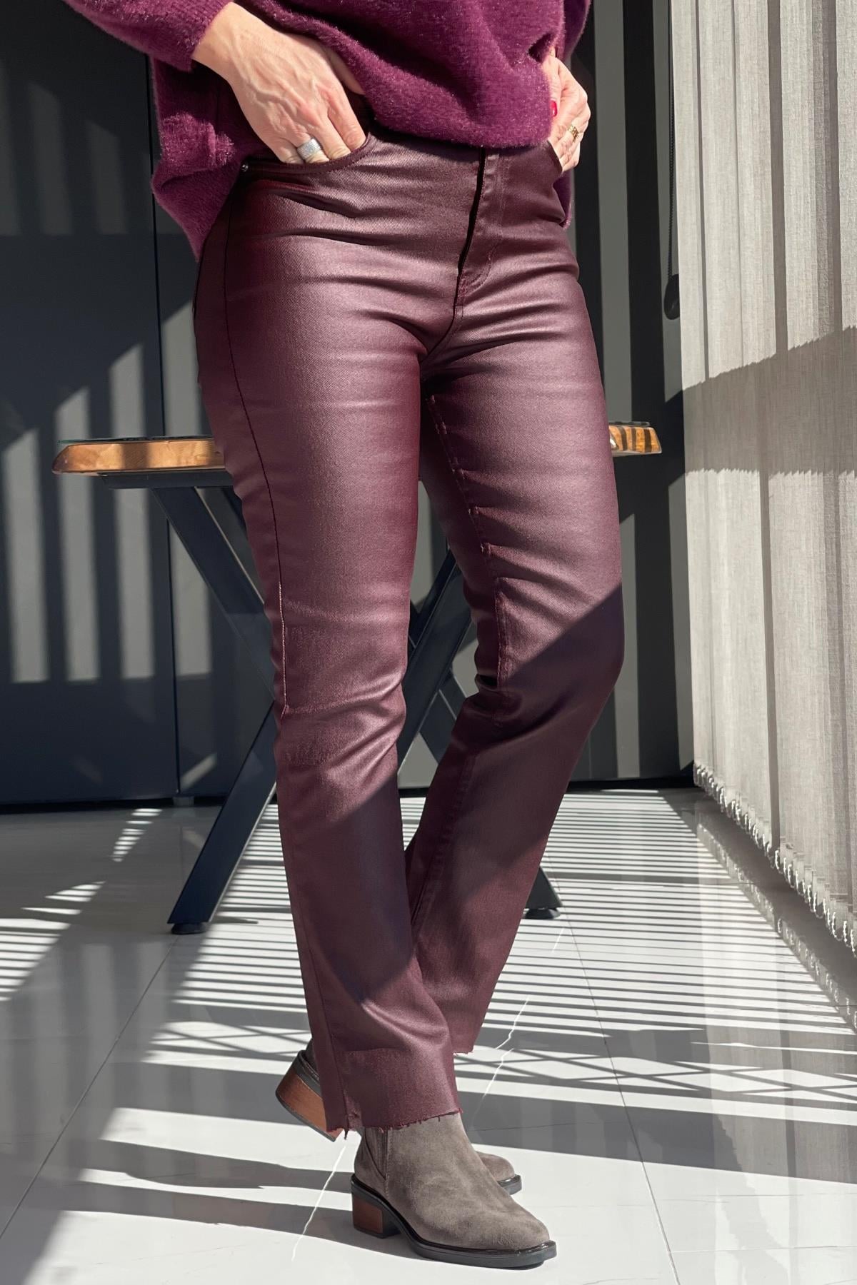 Bordo Mumlu Jean Pantolon