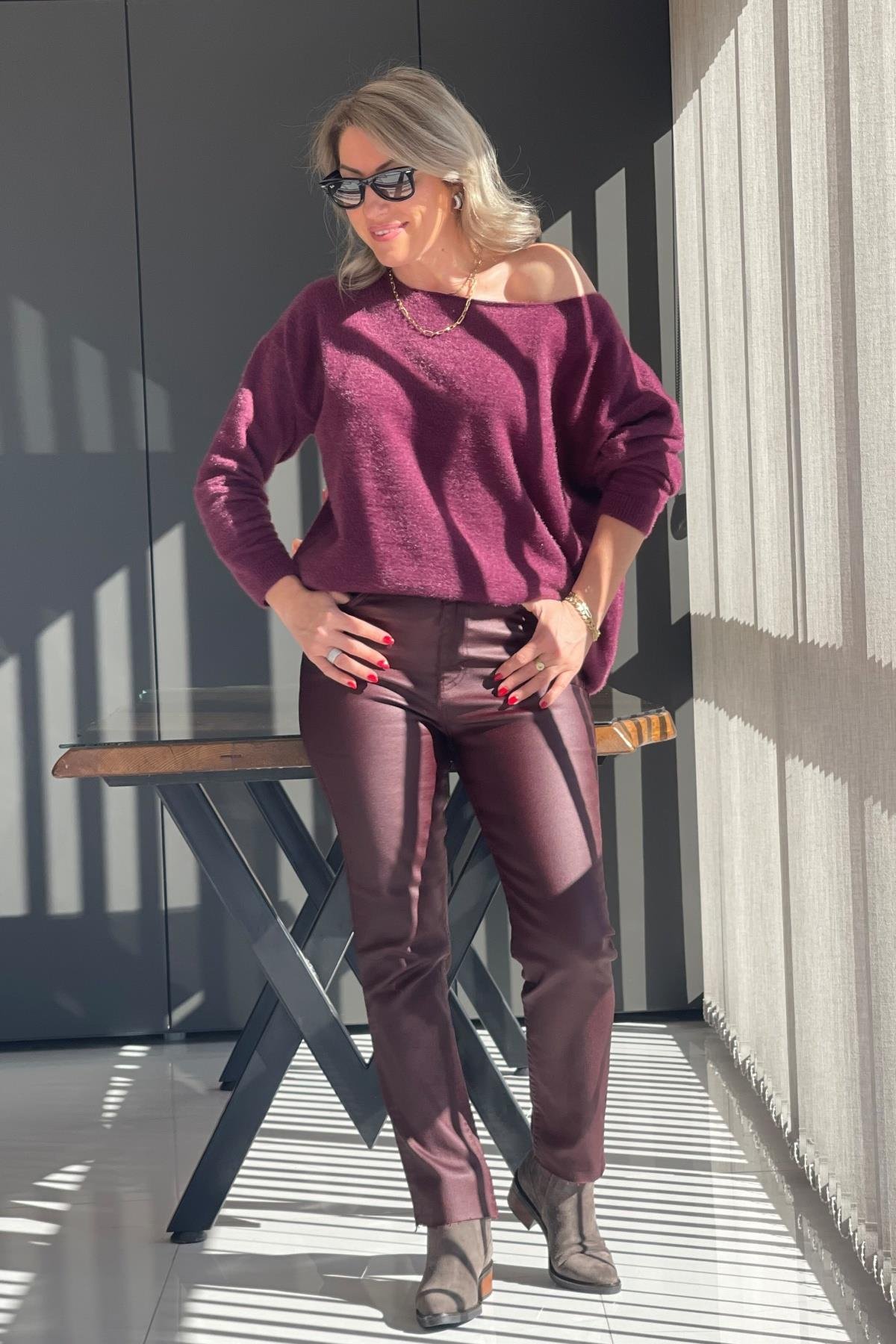 Bordo Mumlu Jean Pantolon