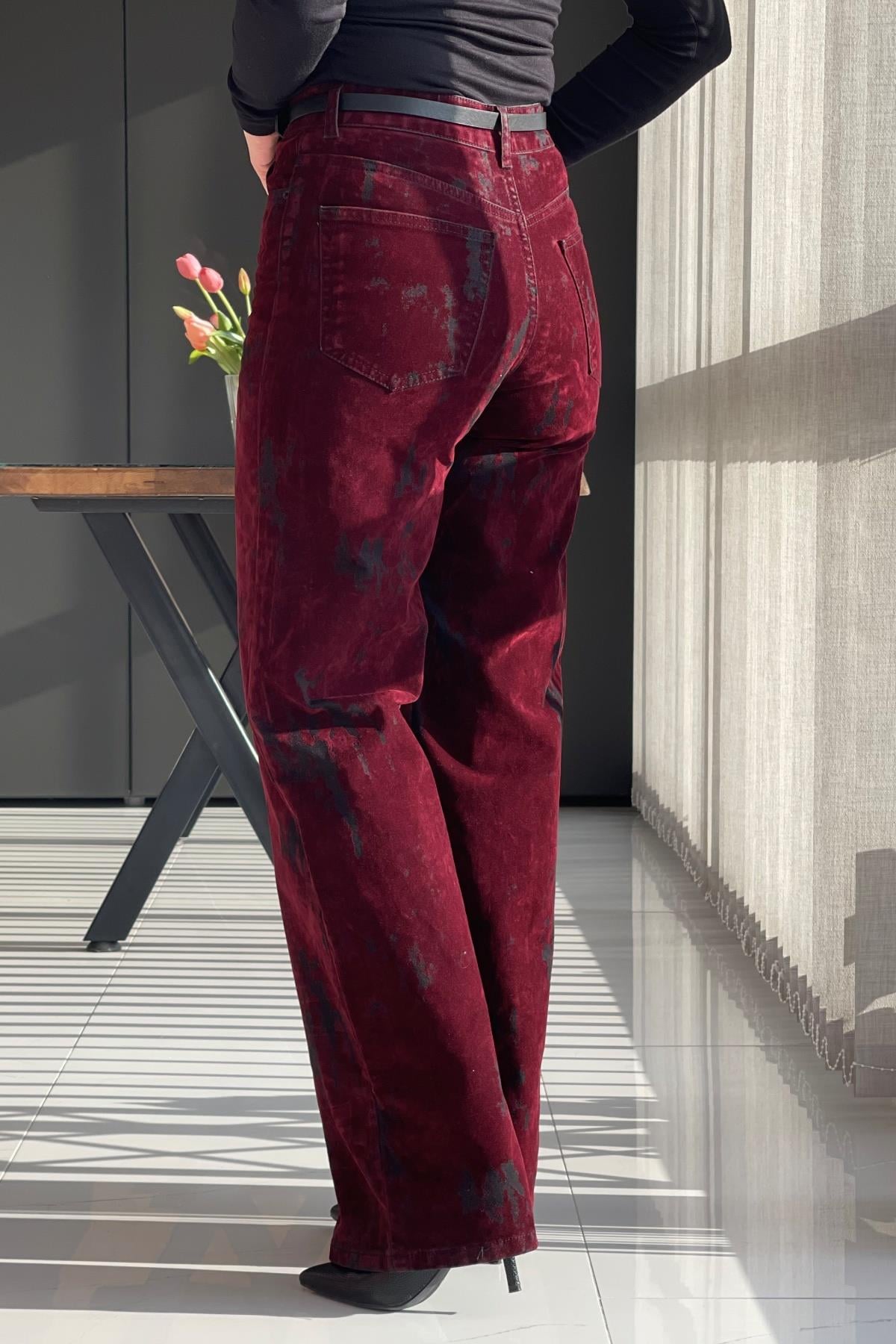 Bordo Siyah Kadife Pantolon