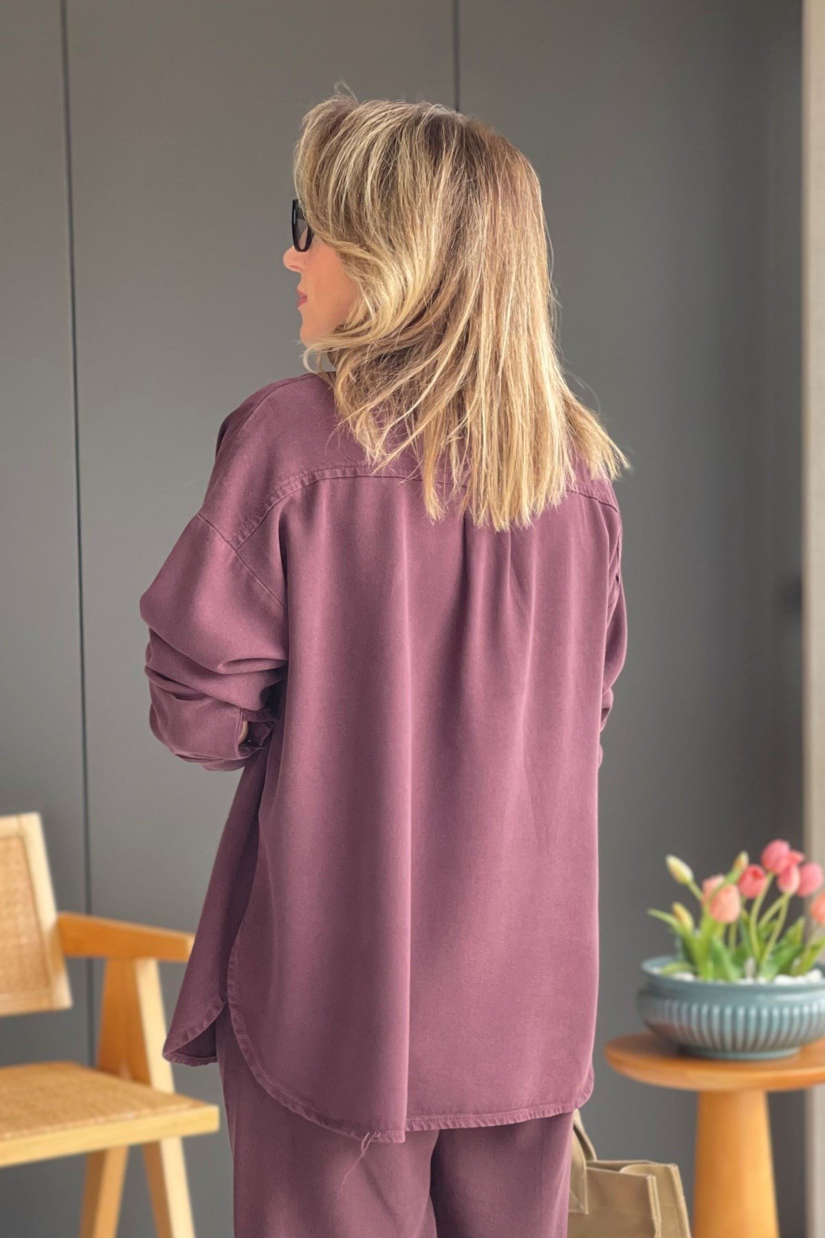 Buğday Motif Tencel Bordo Gömlek